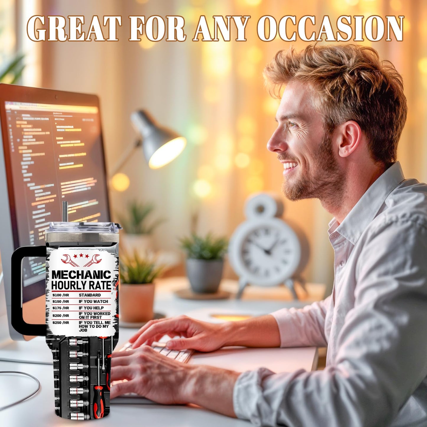 DUUV Mechanic Gifts, Mechanic Tumbler 40 Oz, Stainless Steel Insulated Mug, Christmas Thanksgiving Birthday Gifts for Mechanics Car Enthusiasts, Funny Coffee Travel Mug for Auto Repair Workers, 1PCS
