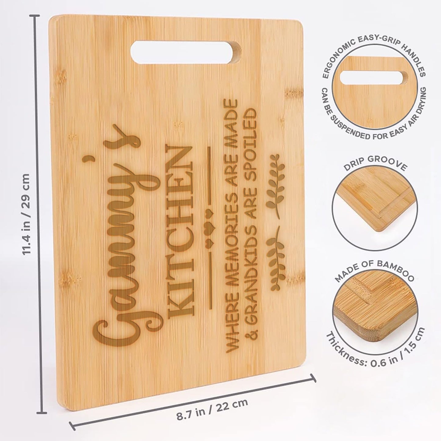 Gammy's Kitchen Bamboo Cutting Board - Mother's Day Cutting Board - Mother's Day Gift - Birthday Gifts From Grandchildren - Son Daughter - Best Gammy Cutting Board - Gammy Gifts