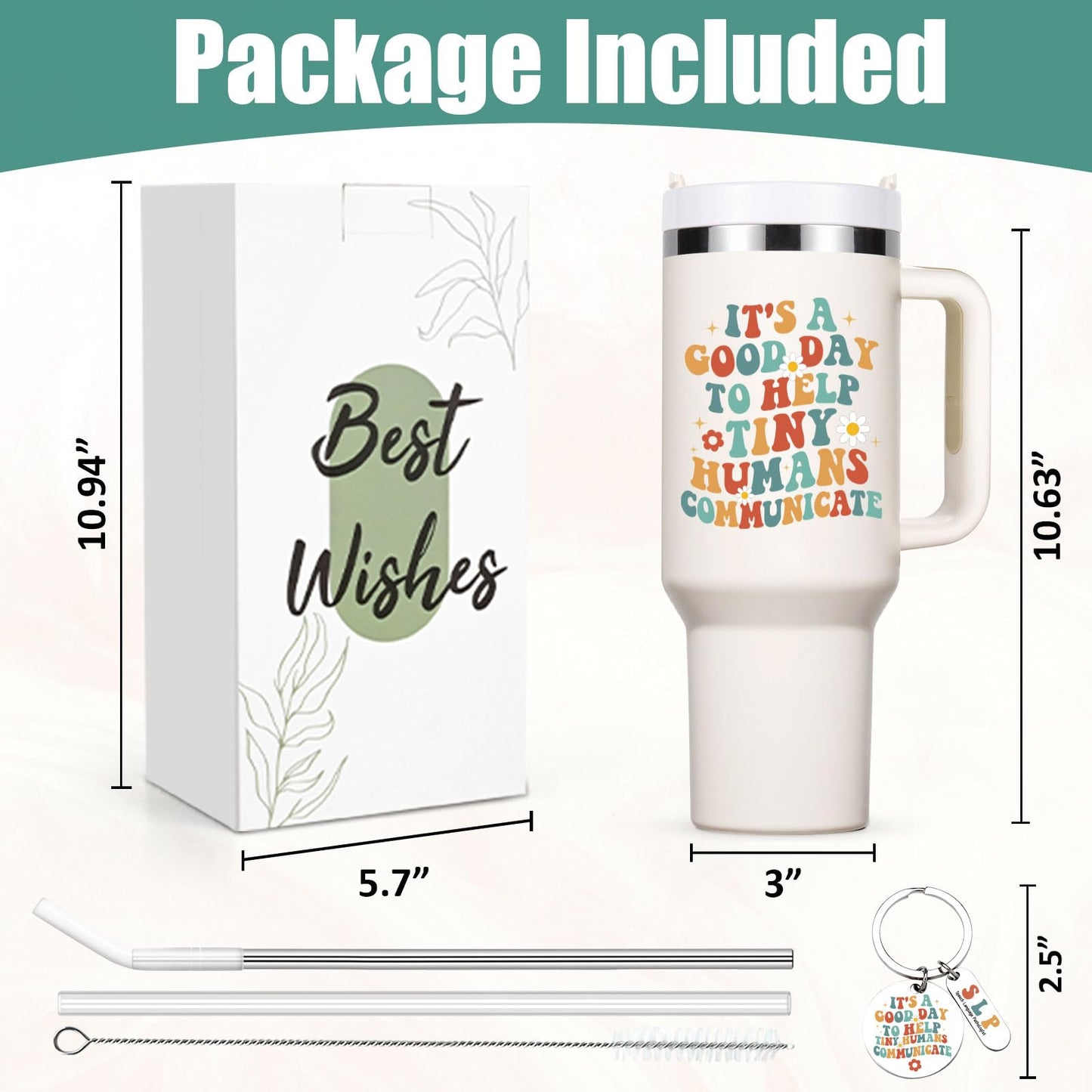 Lifecapido Speech Pathologist Gifts, SLP 40oz Tumbler with Keychain, Birthday Christmas Speech Therapy SLP Gifts for Speech Language Pathologist, Creamy