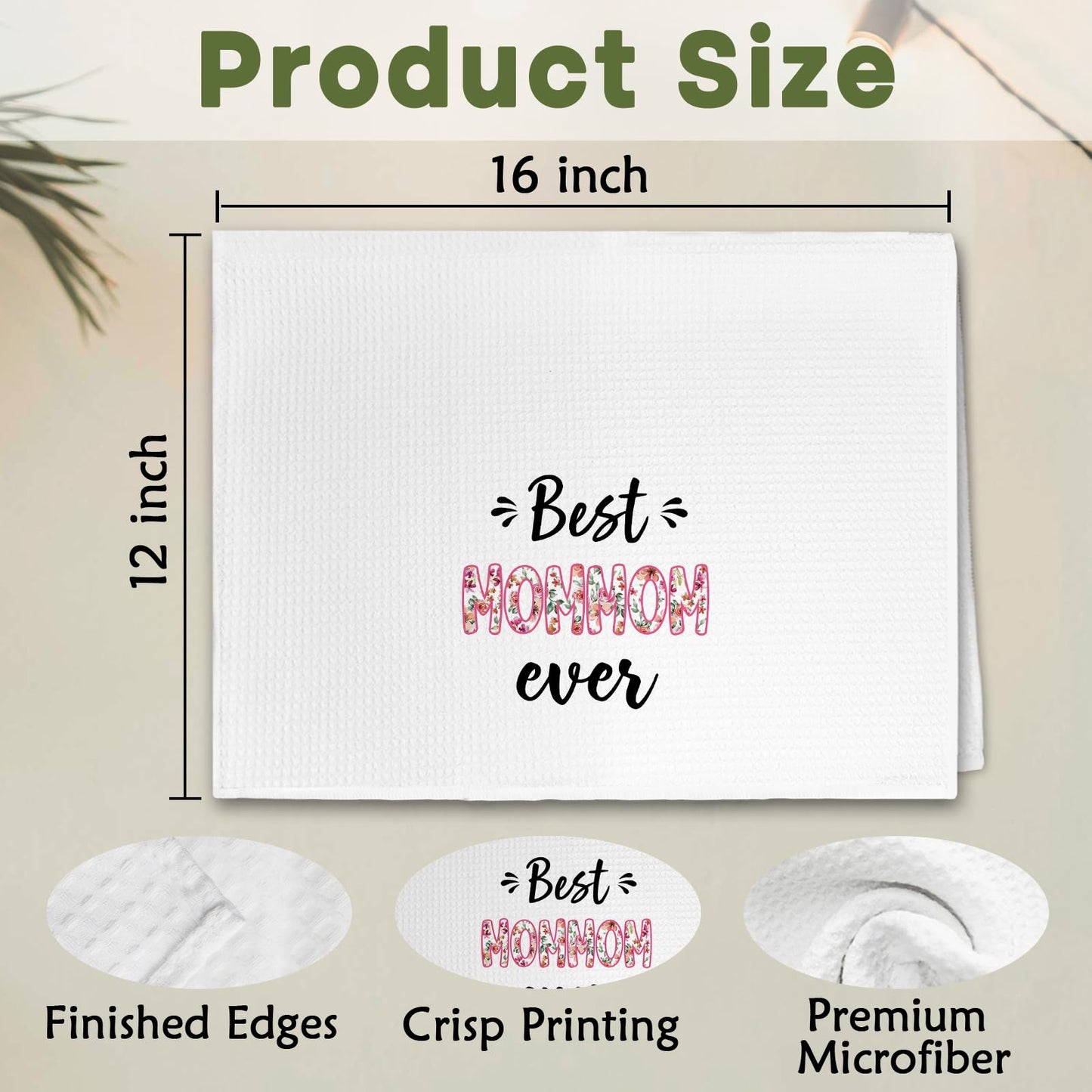 Best Mommom Ever Mothers Day Birthday Kitchen Towel Gifts for Grandma Mommom from Grandkids Granddaughter, Floral Mommoms Gifts Dish Hand Tea Towels for Bathroom Kitchen Decor, 16x24 Inch