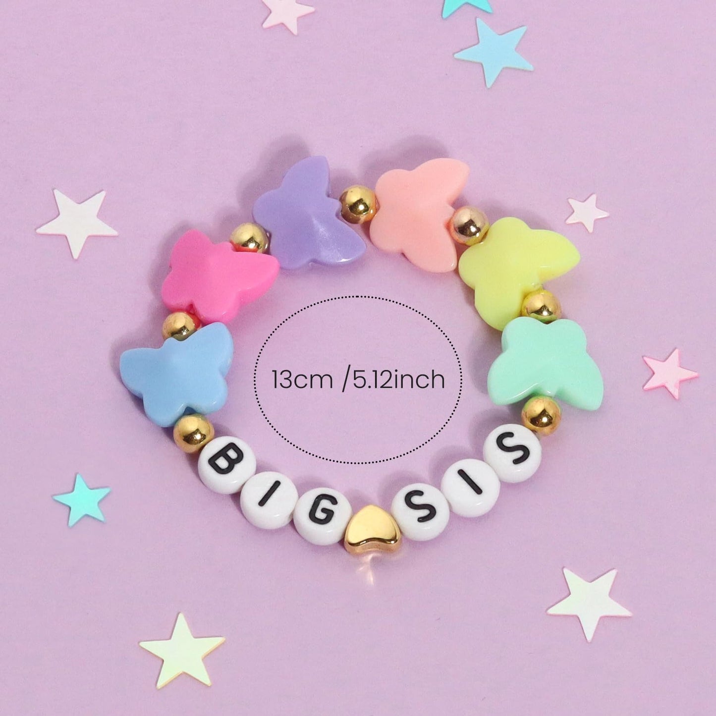 Big Sister Bracelets, Heart Charm Beads Stackable Bracelet Surfer Stretch Accessories Jewelry Gift for Big Sis