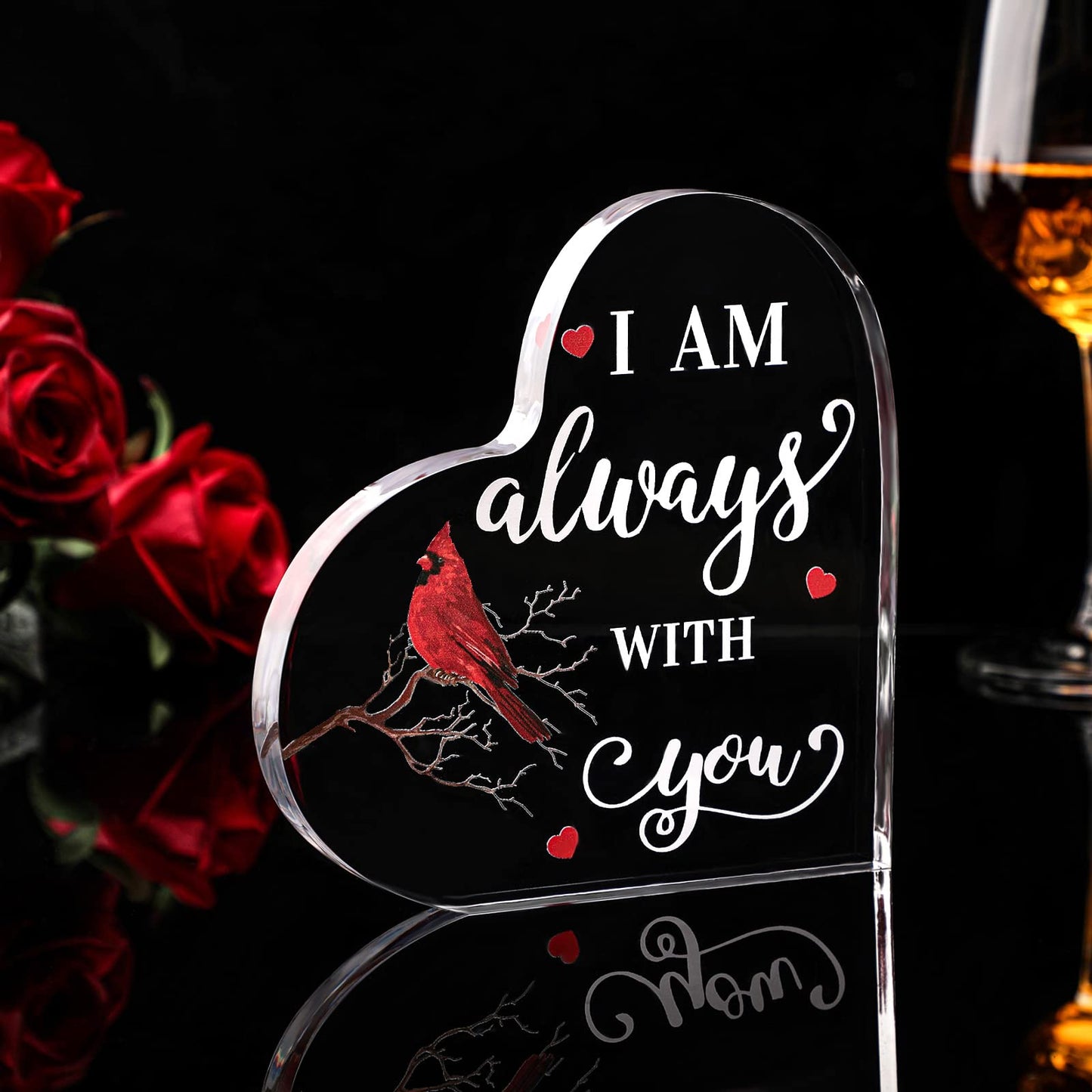 Yalikop Cardinal Gifts Red Cardinal Gift Memorial Gifts for Loss of Father Mother Sympathy Memorial Present Crystal Acrylic Bereavement Present for Loss of Loved One(I Am,5.95 x 6 x 0.6 Inches)