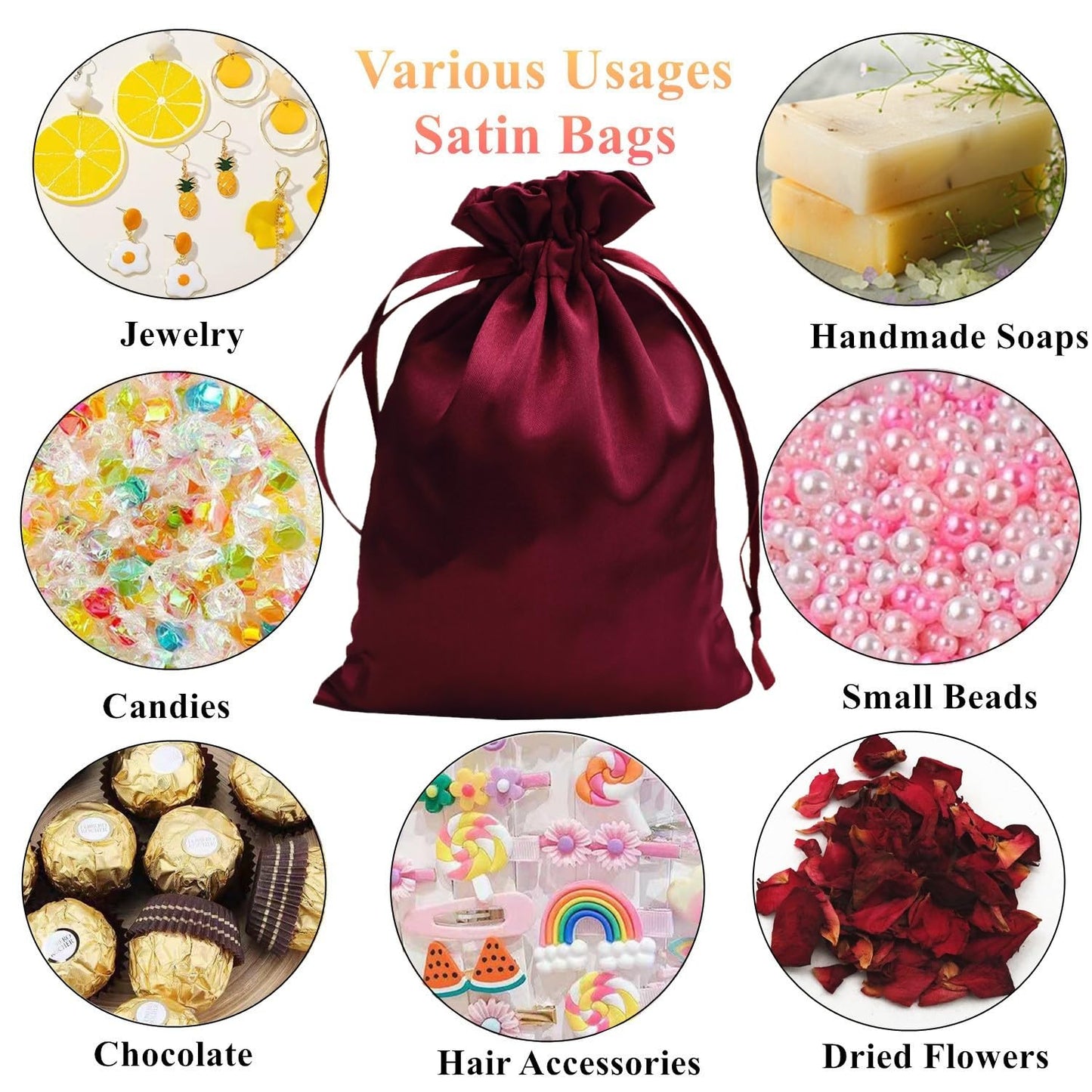 Gbateri Burgundy Satin Bags with Drawstring, 6x9 Inches, 35pcs Party Favor Bags for Baby Shower, Bridal Shower, Christmas