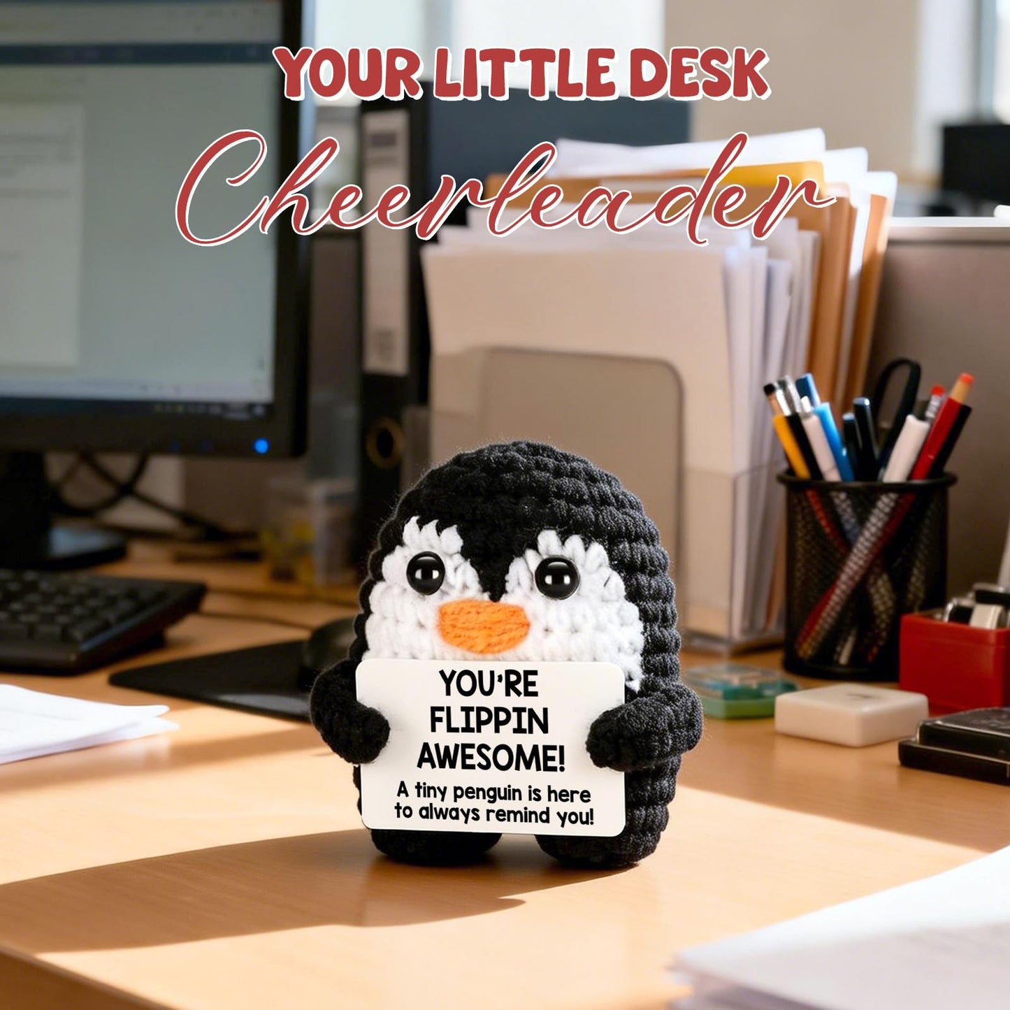Mini Positive Crochet Penguin Birthday Gifts for Women, Funny Mothers Day Graduation Brithday Gifts for Women Men Boys Girls, Inspirational Appreciation Gifts for Adult Kid Teen Coworker Friend Decor