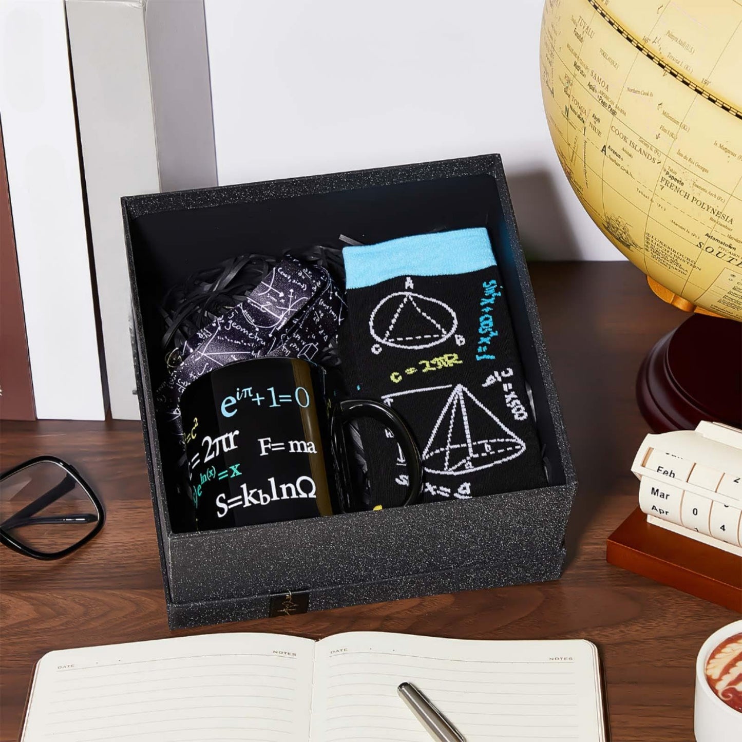 Layhit 4 Pcs Math Teacher Appreciation Gift Graduation Gifts 12 oz Coffee Mug Math Socks Lanyards Keychain with Gifts Box for Men Women Teens Teacher Birthday Teachers Day Christmas