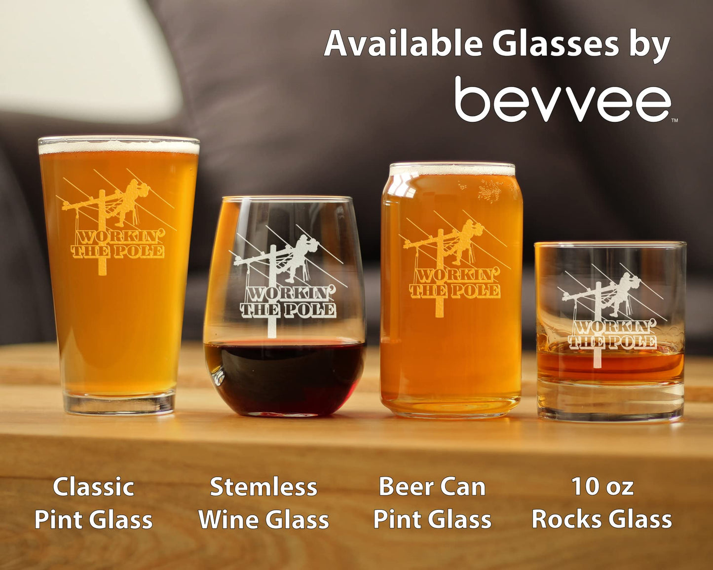 Bevvee Workin' the Pole - Lineman Electrician Pint Glass - Funny Electrician Gifts for Electricians - 16 Oz Pint Glasses