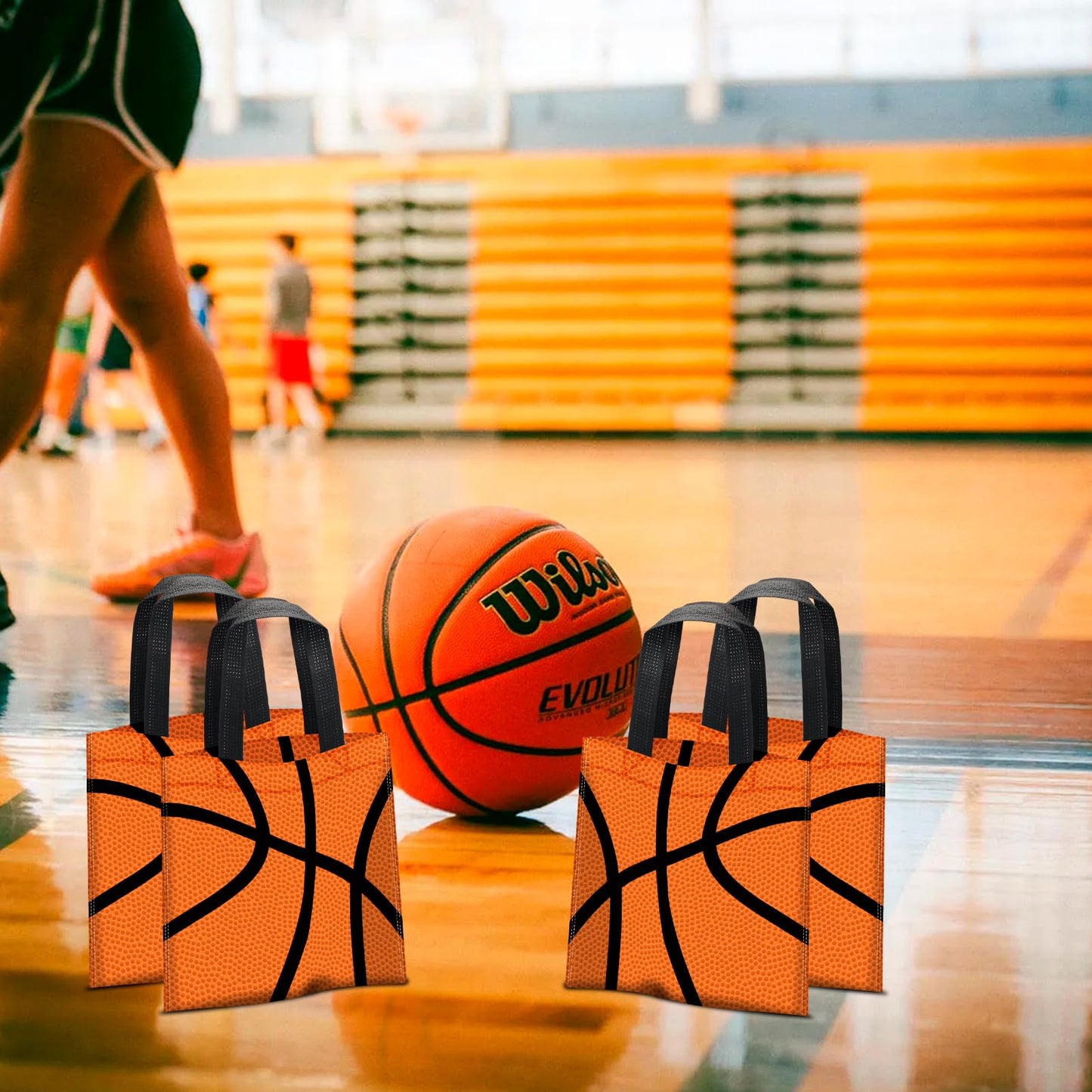 24 PCS Basketball Non-Woven Party Favor Bags with Handles Basketball Party Favor Bags Goodie Treat Candy Bag for Sports Theme Party Birthday 7.87 x 7.87 Inch