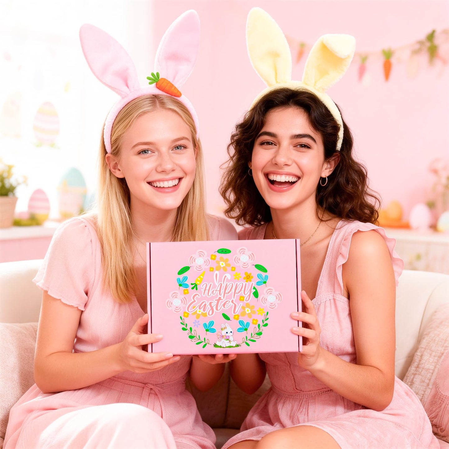 Honxicur Easter Gifts Set for Women Sister Teens Adults Stuff, Easter Basket Stuffers with 16oz Glass Cup, Scented Candles, Headband & Socks, Self Care Gifts for Women