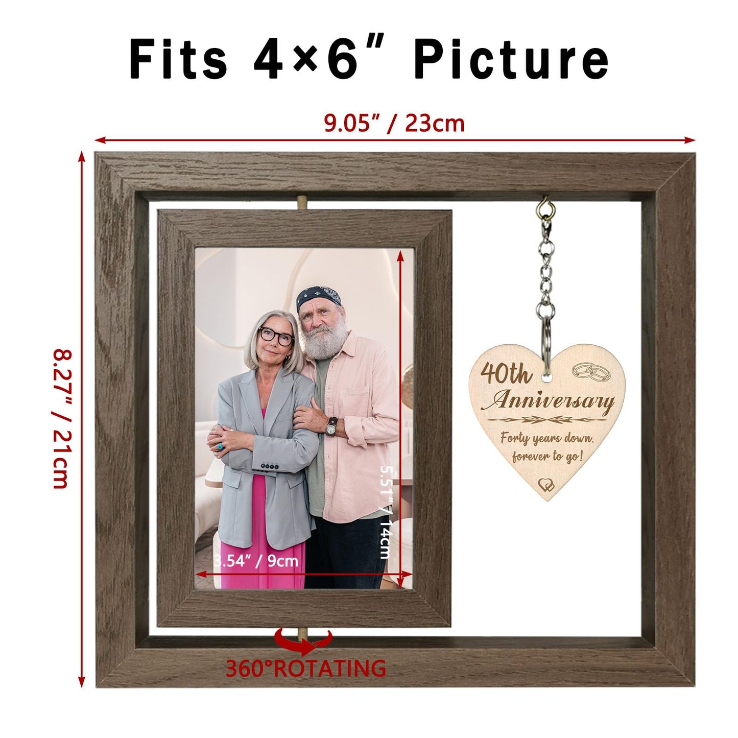 EYITUPC 40th Wedding Anniversary Picture Frame Gifts, 40 Year Anniversary Frame for Couples Parents (Display Two 4x6)