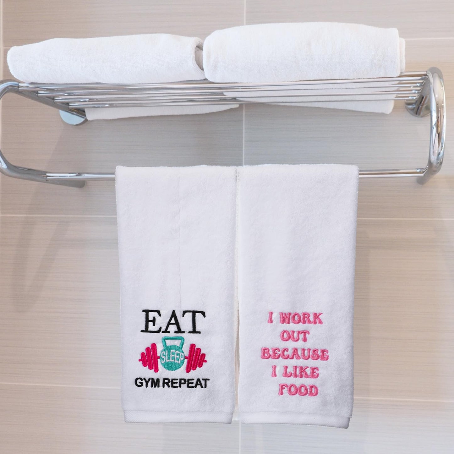 Hahafelt 6 Pcs Funny Novelty Fitness Gym Embroidered Towels with Quotes Pink Cotton Fitness Sweat Towels Personal Trainer Workout Gifts for Women Yoga Bodybuilding Lovers Gift