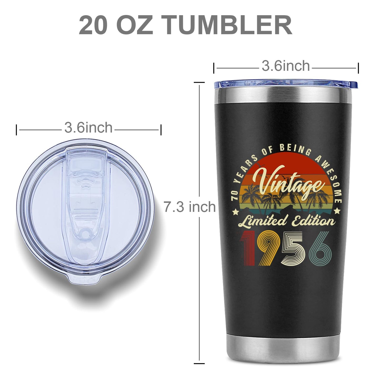 Funny 70th Birthday Gifts for Men,70 Year Old Birthday Gifts for Men,Cool Gifts for 70 Year Old Man,Mens 70th Birthday Gift Ideas for Dad Husband Friend Grandpa-20 Oz Vinatge 1956 Tumbler