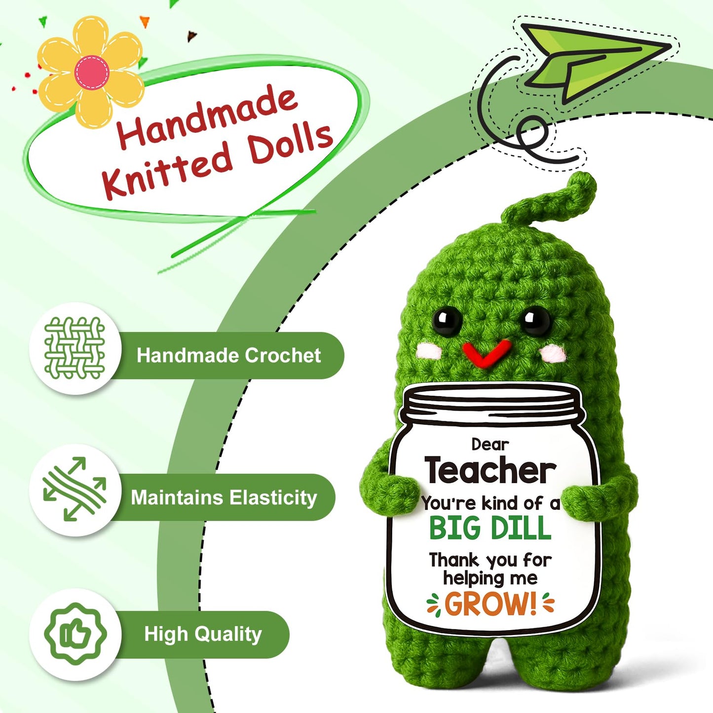 MAMAGIFTREE Teacher Appreciation Gifts- Unique Thank You Gift for Daycare Kindergarten Preschool Teachers Women, Funny Crochet Pickle Plush End of Year Back to School Gift for Teacher
