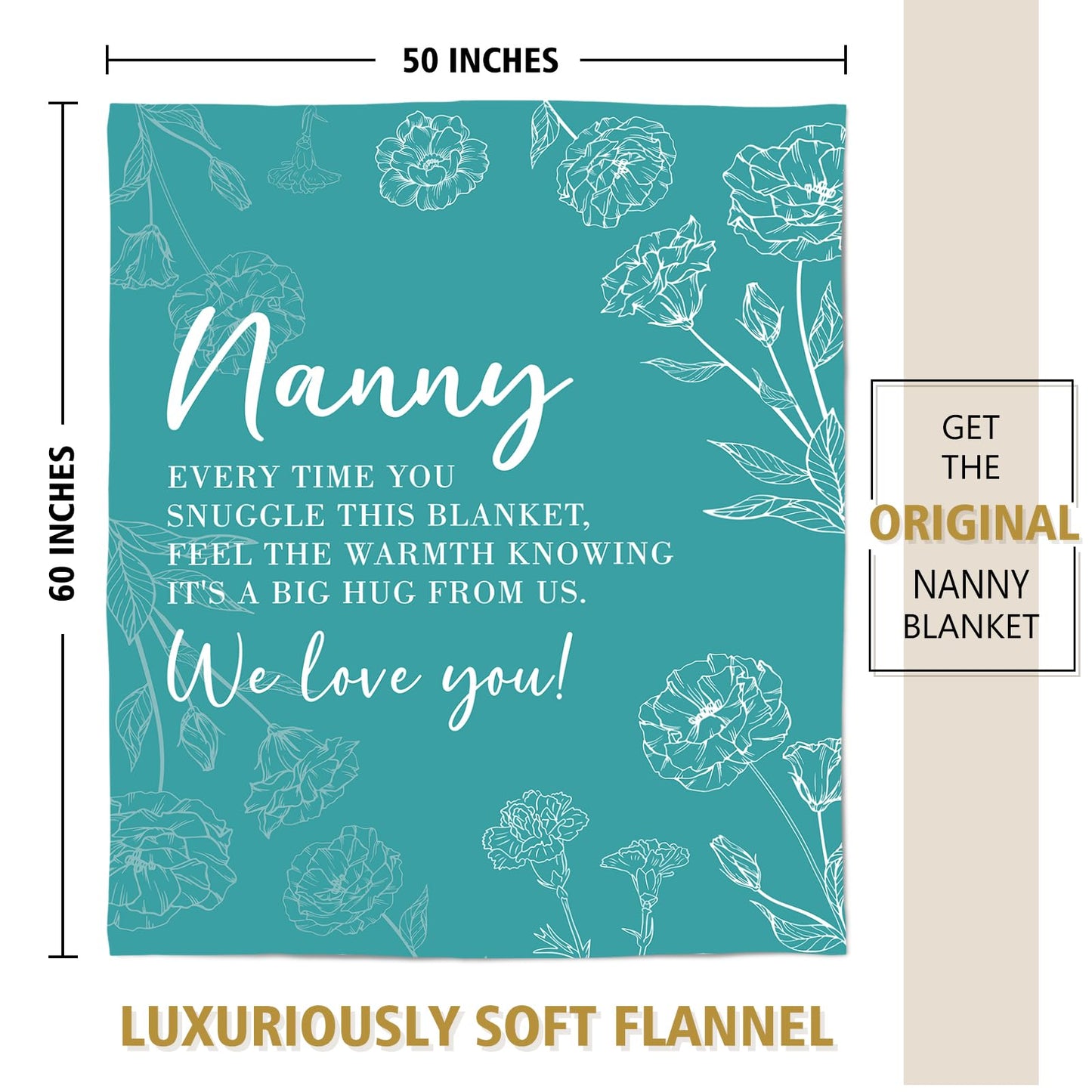 GiltGlimmer Nanny Gifts for Grandma, Gifts for Nanny Blanket, Nanny Birthday Gift from Grandkids, to My Nanny Nana Grandma Blanket 50" x 60", Teal