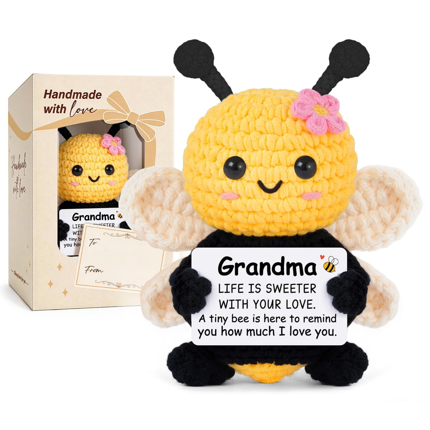 Grandma Gifts from Granddaughter Grandson, Birthday Gifts for Grandma - Cute Handmade Crochet Bee - Valentines Mothers Day for Grandmother, Emotional Support Crochet Decor