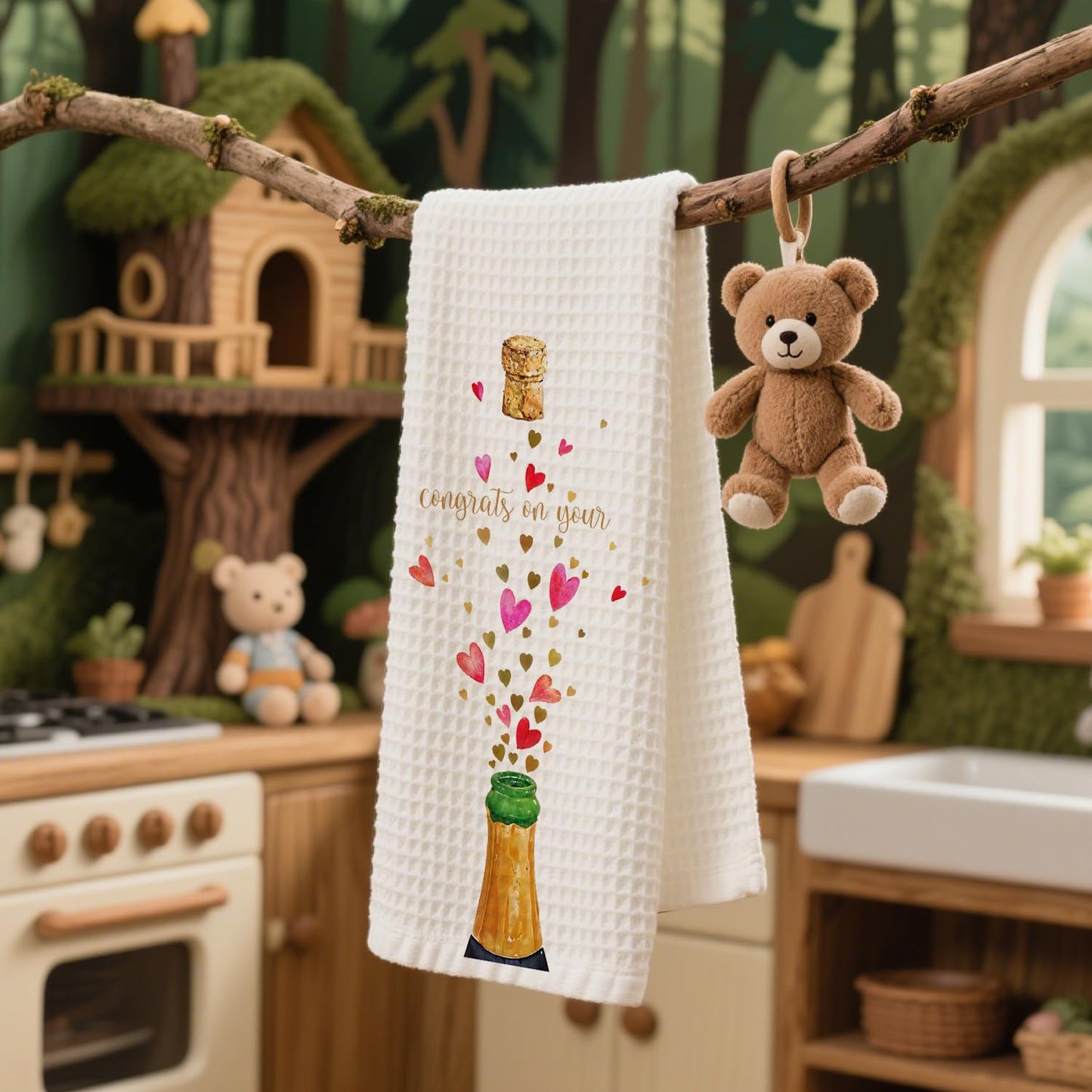 Celebratory Champagne Waffle Towels - 16x24 Inch Champagne Hearts ‘Congrats on Your’ Gift Hand TowelsTowels Ready Celebration Decor/Gift/Party
