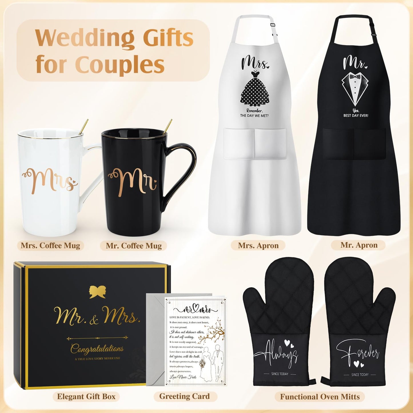 Wedding Gifts for Couples 2026 Bridal Shower Gift for Bride To Be Engagement Gifts for Couples Newlyweds His and Hers Mr and Mrs Gift for Anniversary Marriage Matching Couple Stuff Basket with Aprons