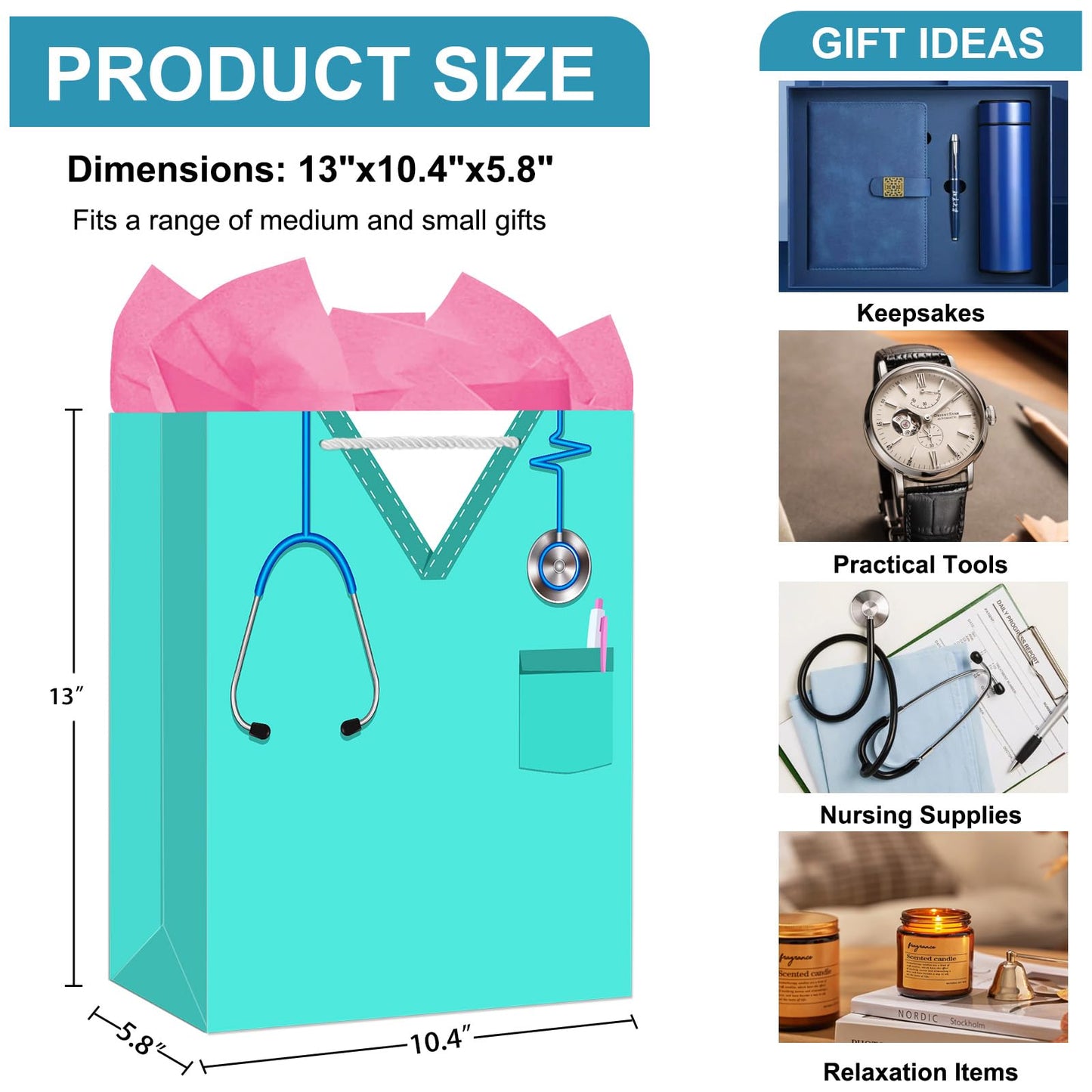 WhatSign Nurse Graduation Gifts Bag - 13" Large Nurse Gift Bags with Tissue Paper and Handle Nursing School Graduation Gifts for Women New Nursing Student Gift Bag for Medical School Party Favor