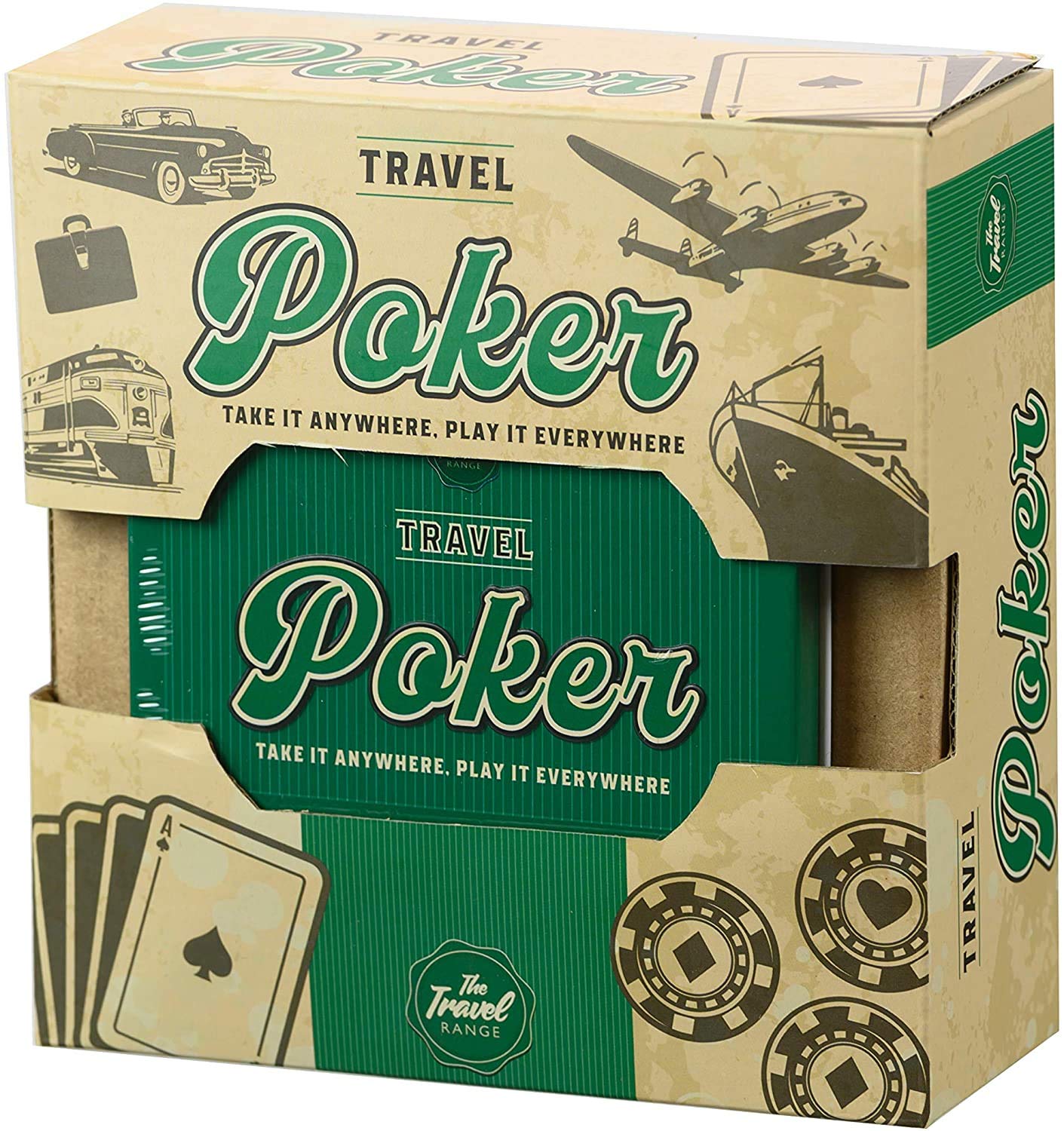 Funtime Gifts Travel Poker Compact Portable Pocket Sized Game Tin Set Gift, Multi-Coloured, PL7440