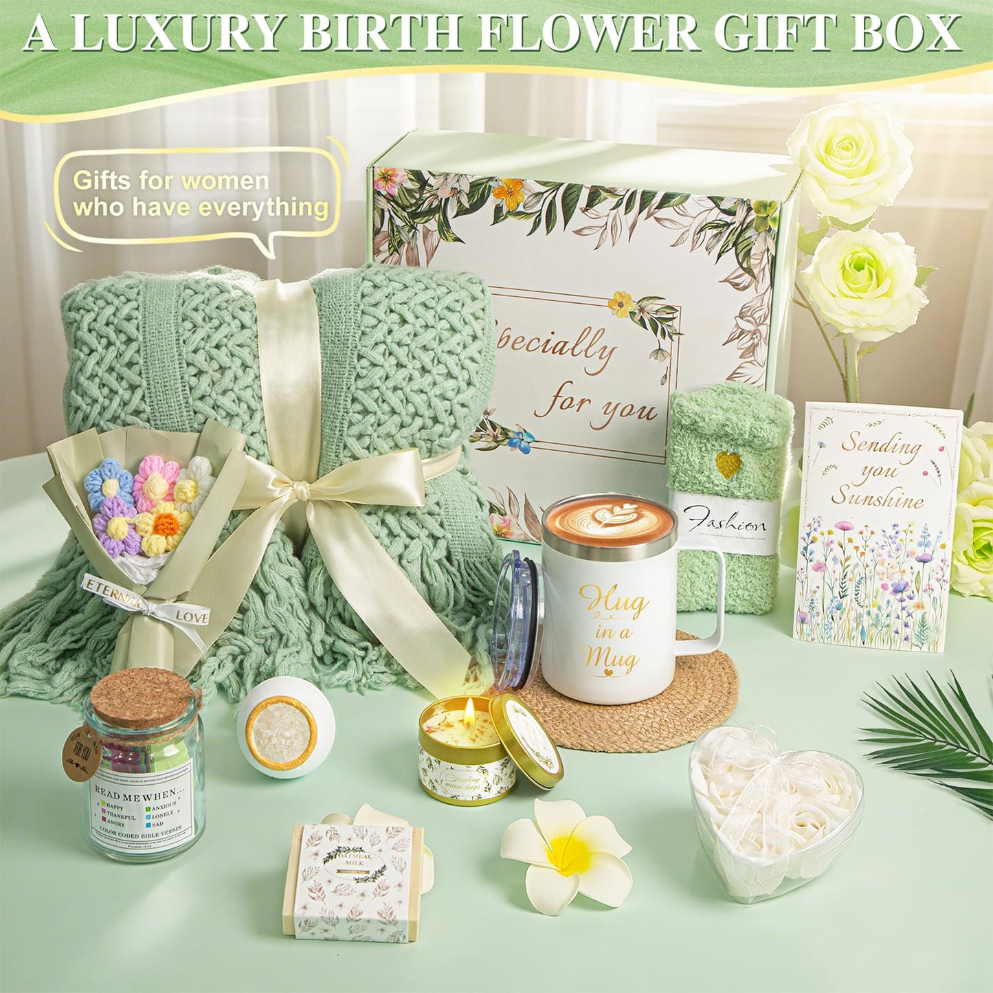 11 PCS Birthday Gifts for Women, Get Well Soon Gifts Baskets for Women Self Care Gifts, Spa Care Package After Surgery Thinking of You Sympathy Gift,Gift for Sick Friends Mom w/Blanket