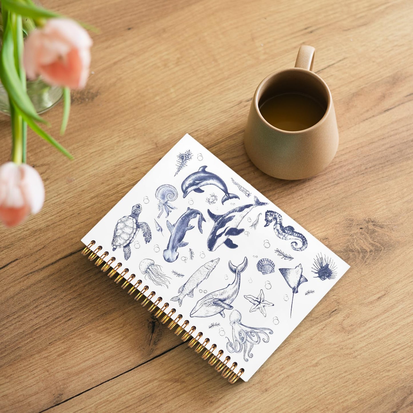 Marine Biology Notebook,Blue Ocean Notebook,Sea Animal Beach Journal, Retro Coastal Marine Biology Spiral Notebook Journal for Note Taking, Gifts for Ocean Beach Lovers, Blue Office Supplies, 5.5x8.3 Inch