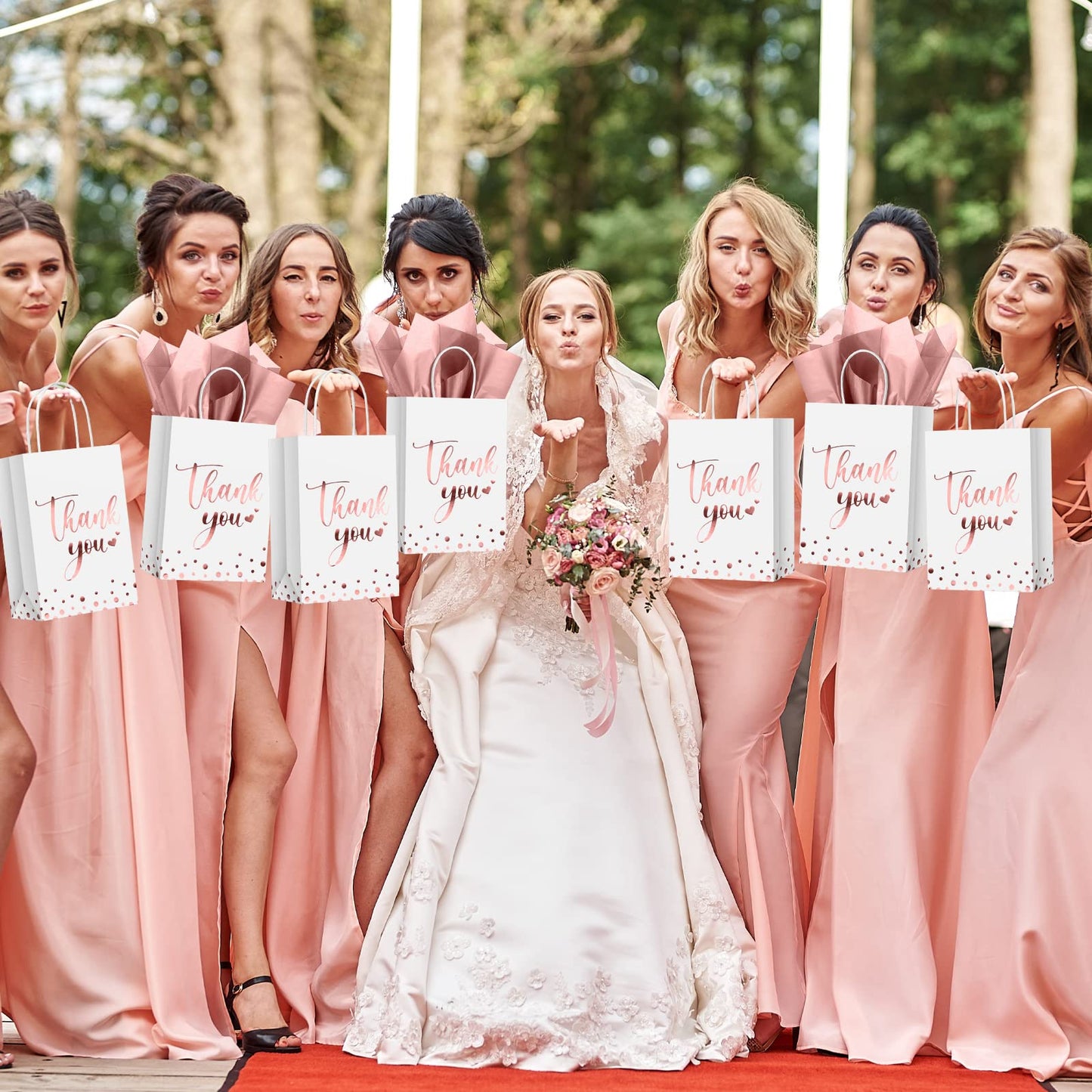 Tinlade 30 Pcs Thank You Gift Bags with Tissue Paper Gold Thank You Wedding Bags with Handle for Graduation Business Shopping Wedding Shower Party Favors(Rose Gold)