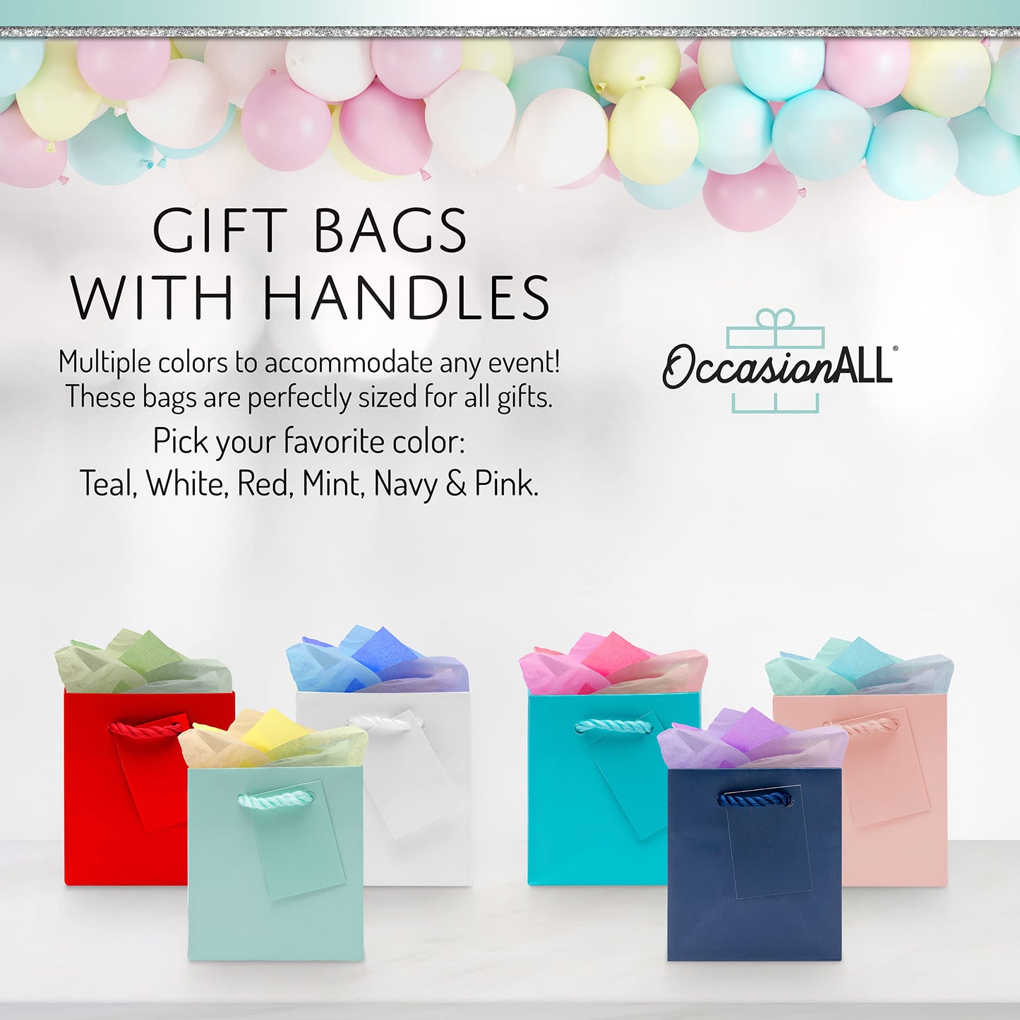 OccasionALL Teal Gift Bags with Handles, Mini Paper Gift Bags for Gift Cards, Weddings, Birthdays, Party Favors, Retail Shopping, Small Business, Events, Bulk, 4x2.75x4.5, 12 Pack