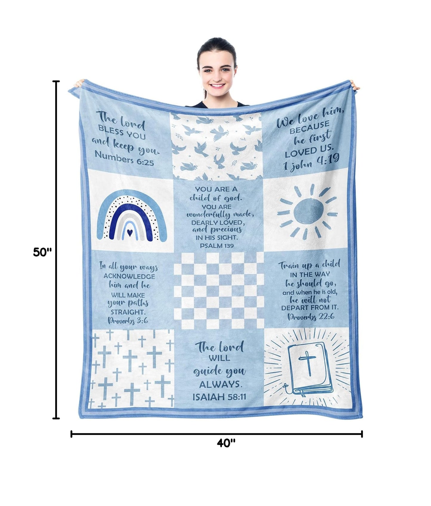 Baptism Gifts for Boys, Baptismal Gift Blanket 40"x50", Christian Present, Religious Bible Goddaughter/Godson Catholic Gift Ideas Throw Blankets, Baptism Favors Christening Gift for Boy