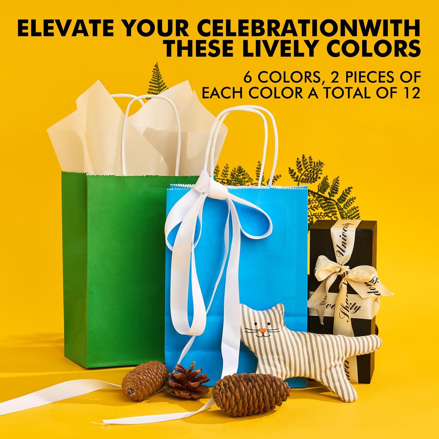 RACETOP 12 Pack Small Paper Gift Bags with Handles, 5.8"×3.2"×8.25" Kraft Paper Party Favor Bags Bulk for Kids Birthday, Baby Shower, Crafts, Wedding, Party Supplies (6 Colors)