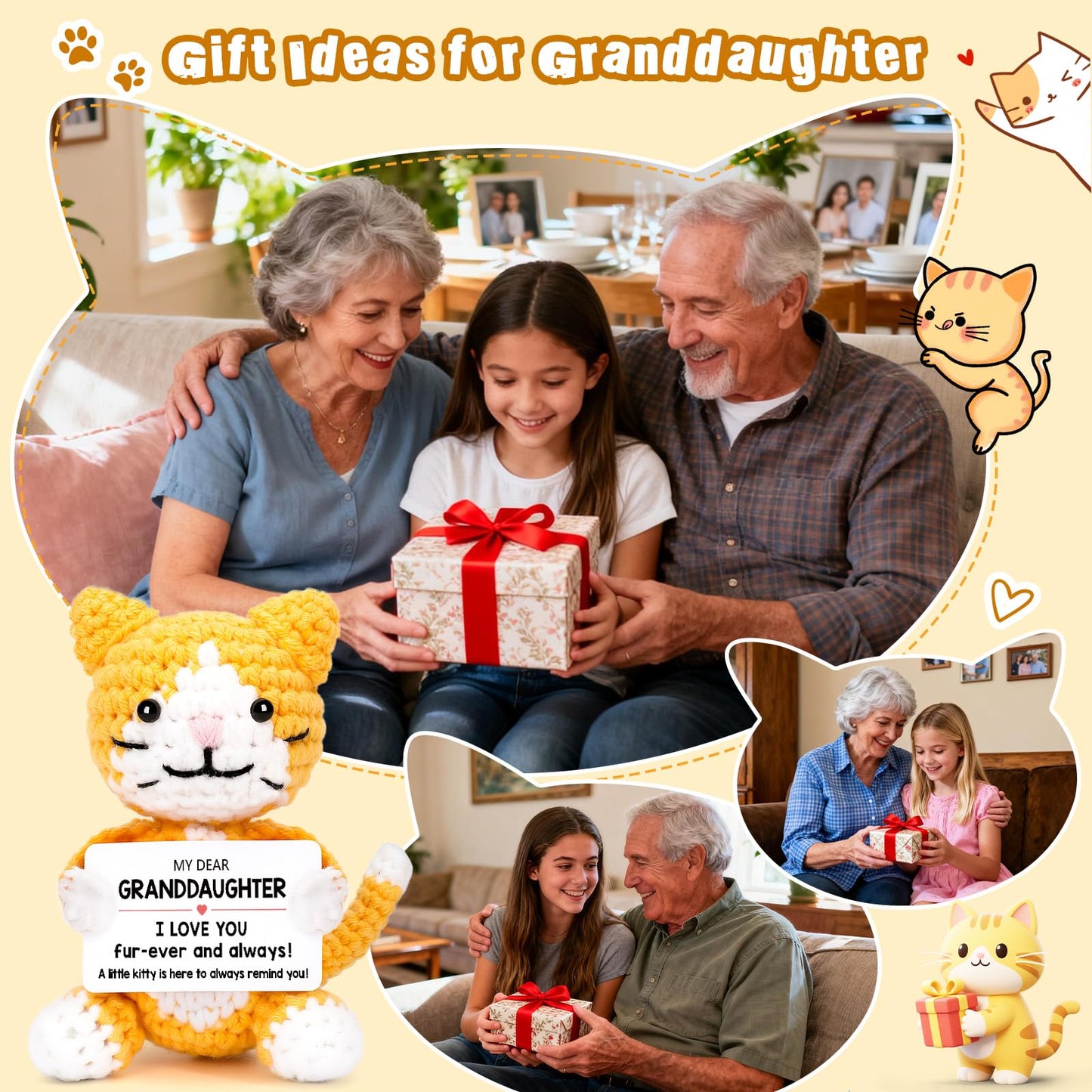Funny Cat Mothers Day Granddaughter Gifts from Grandma Grandpa, Birthday Graduation Gifts for Granddaughter from Grandparents, Mini Cute Cool Stuff Things I Love You Present, Small Sweet Emotional Cat