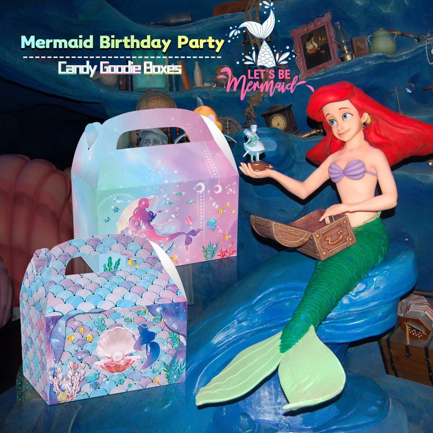LOCHSOEL Mermaid Birthday Party Gift Treat Gable Boxes ,Supplies Under The Sea Theme Favor Decorations Candy Goodie Boxes for Girl's Birthday Party、Events and Baby Shower(12Pcs