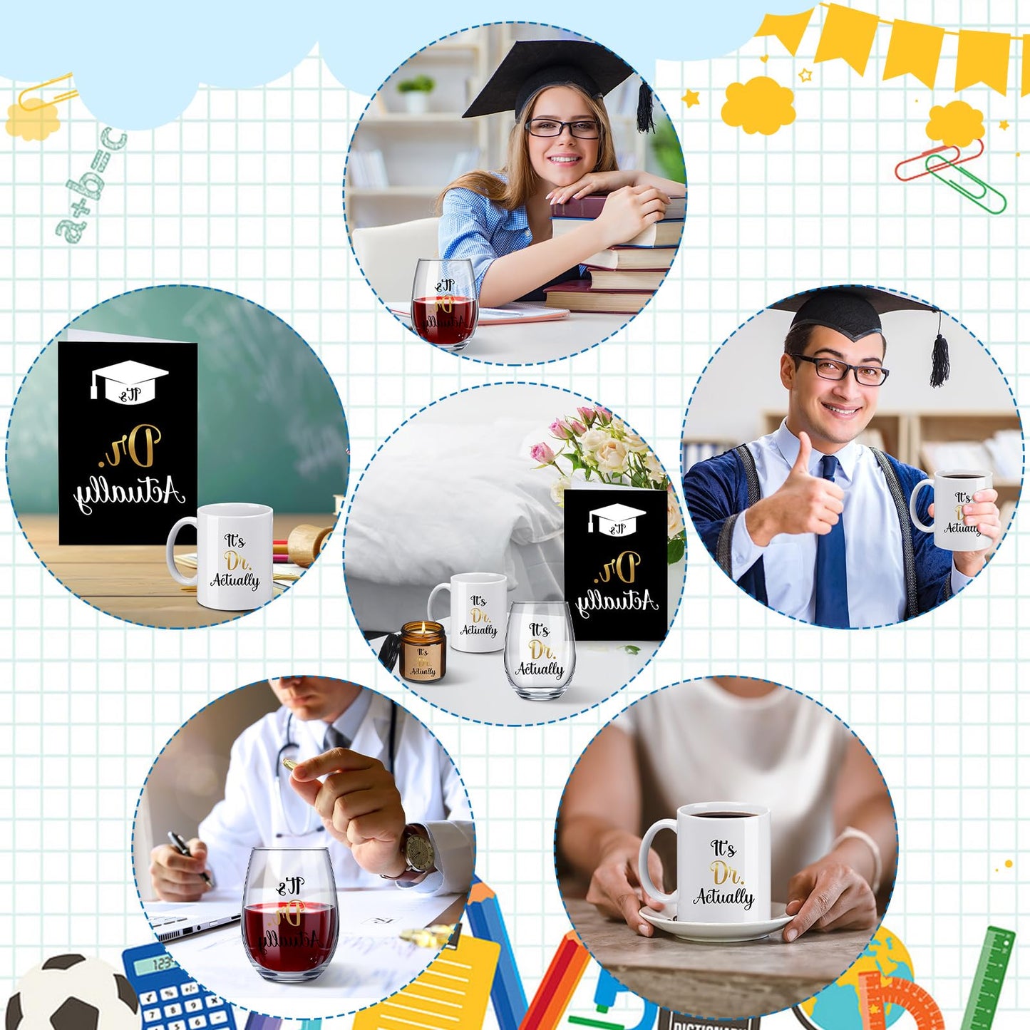 Didaey 4 Pcs It's Dr Actually Graduation Gift Set for Phd Doctorate Degree Physician 11 oz Coffee Mug and 18 oz Stemless Wine Glass Doctorate Graduation Gift for 2026 Medical Graduate Congratulation