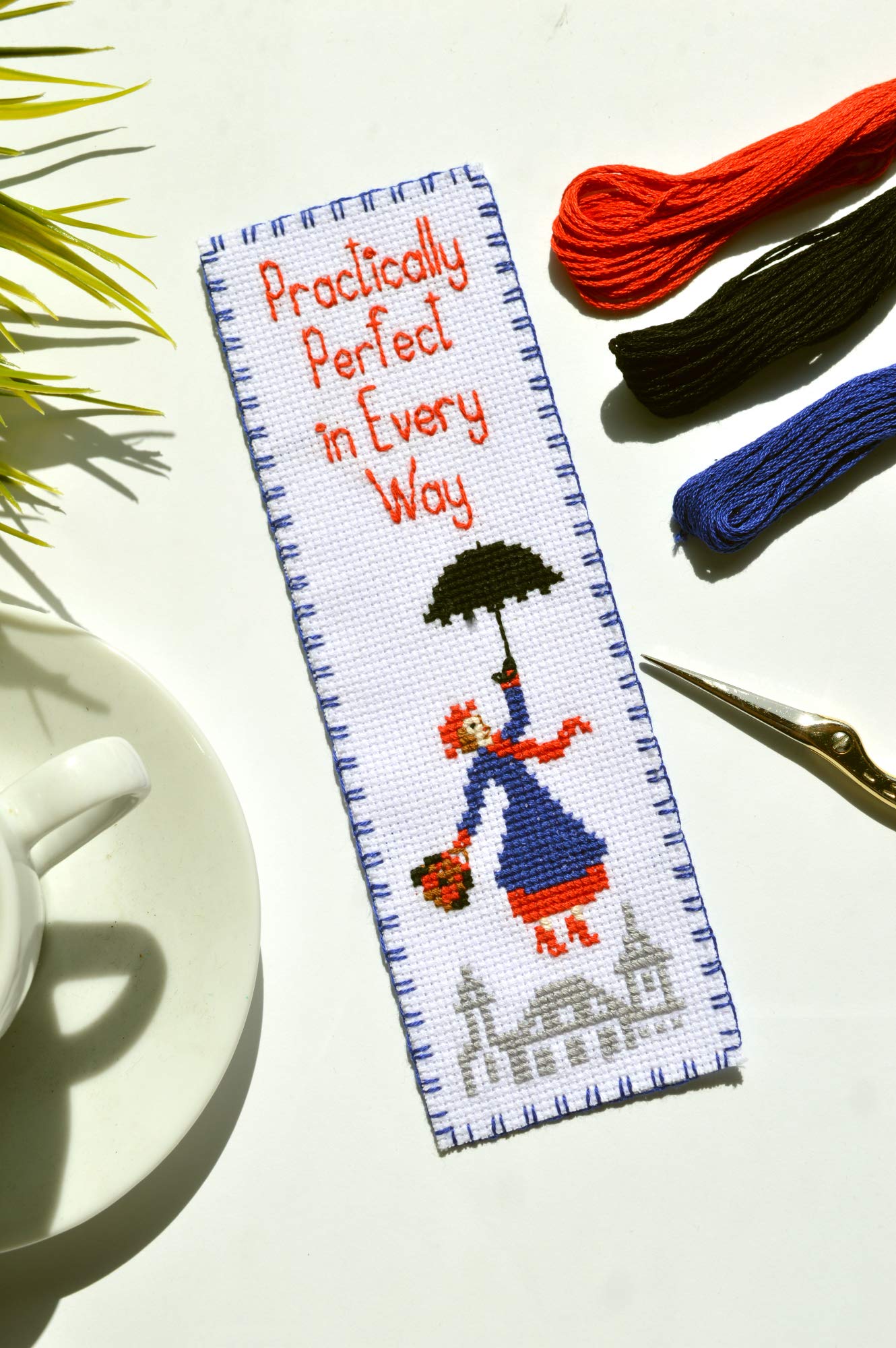 Povitrulya Mary Poppins Cross Stitch Bookmark Kit - DIY Embroidery Gift for Booklovers
