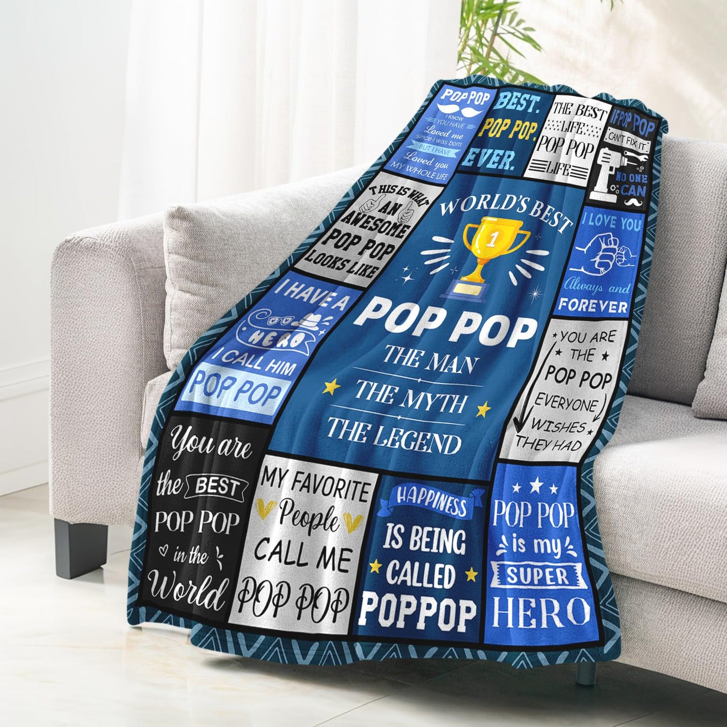 Poppop Fathers Day Birthday Gifts - Pop Pop Gifts from Grandkids Grandchildren Granddaughter - Unique Poppops Christmas Birthday Blanket Gift - Best Poppop Ever Presents Blanket 50"X60"
