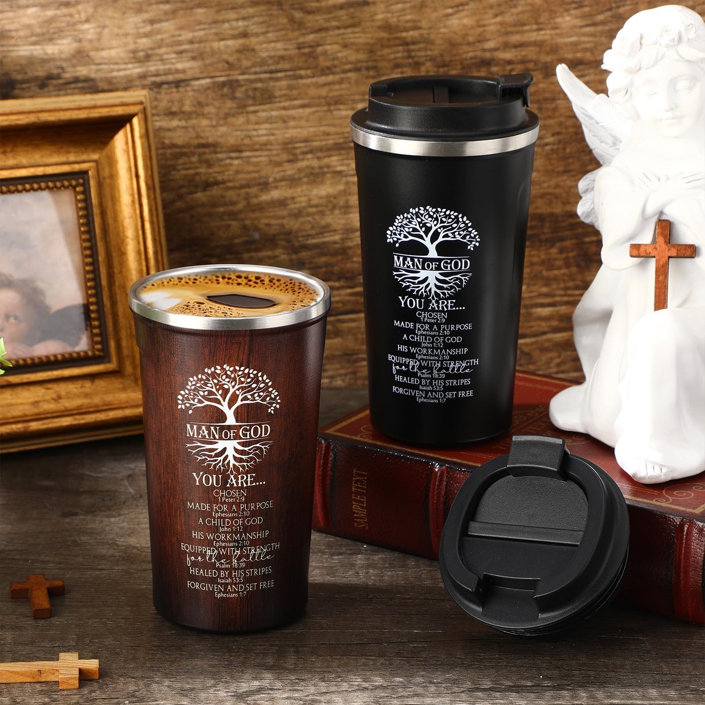 Ziliny 2 Pcs Christian Gifts for Men 17 oz Coffee Tumbler Inspirational Man of God Mugs Stainless Steel Tumbler with Lid Father's Day Religious Spiritual Gift Set