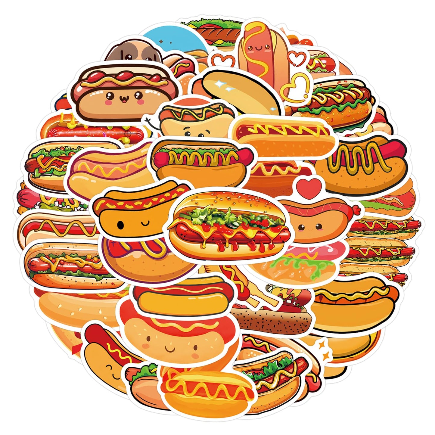55Pcs Hot Dog Stickers for Laptop,Hot Dog Party Decorations,Delicious Food Foods Party Favors,Vinyl Waterproof Decals for Water Bottles Laptop Cellphone Suitcase Skateboard Guitar