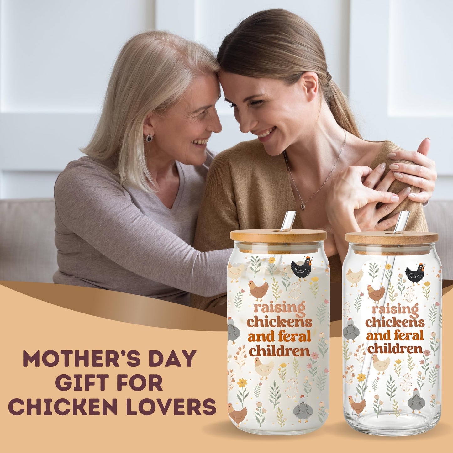 Chicken Gifts for Women, 16oz Glass Cup Chicken Mom Gifts, Funny Chickens Themed Gift for Mothers Day, Birthday, Chickens Lady Gift for Mom, Friend, Coworker, Sister