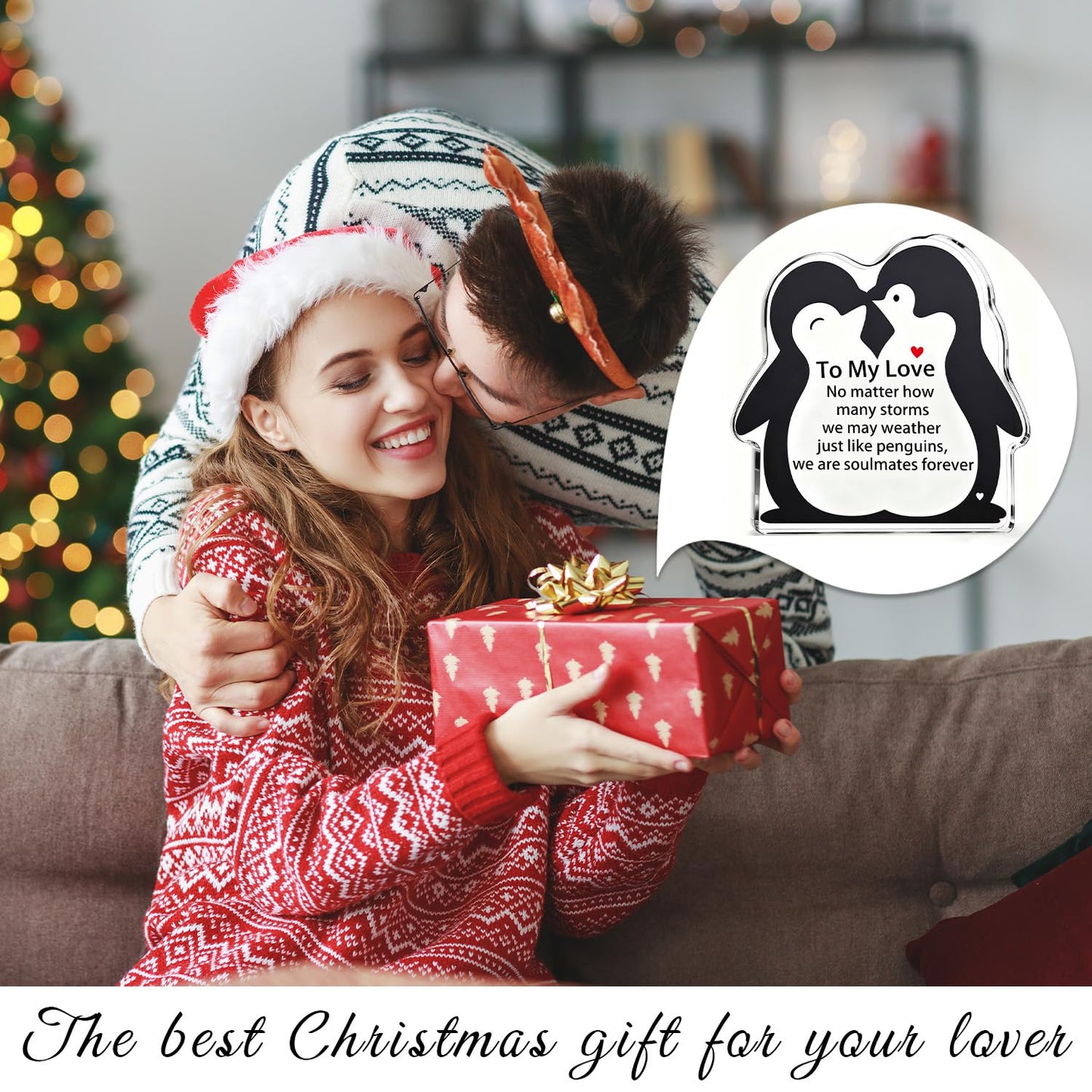 To My Love Romantic Gifts for Him/Her,Penguin Acrylic Engraved Plaque Sign Home Bedroom Kitchen Office Desk Shelf Decor 4*4*0.6Inch for Valentine's Day Anniversary Wedding Christmas Birthday Gifts