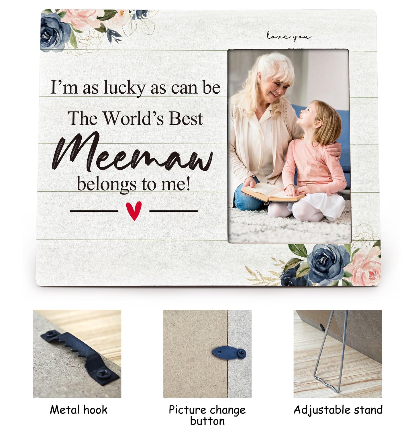 Meemaw Gifts 4X6 Picture Photo Frames, I Am As Lucky As Can Be The Best Meemaw Belong To Me Wood Photo Frame, Meemaw Christmas Birthday Mother’S Day Gift Picture Frame for Wall Tabletop Display