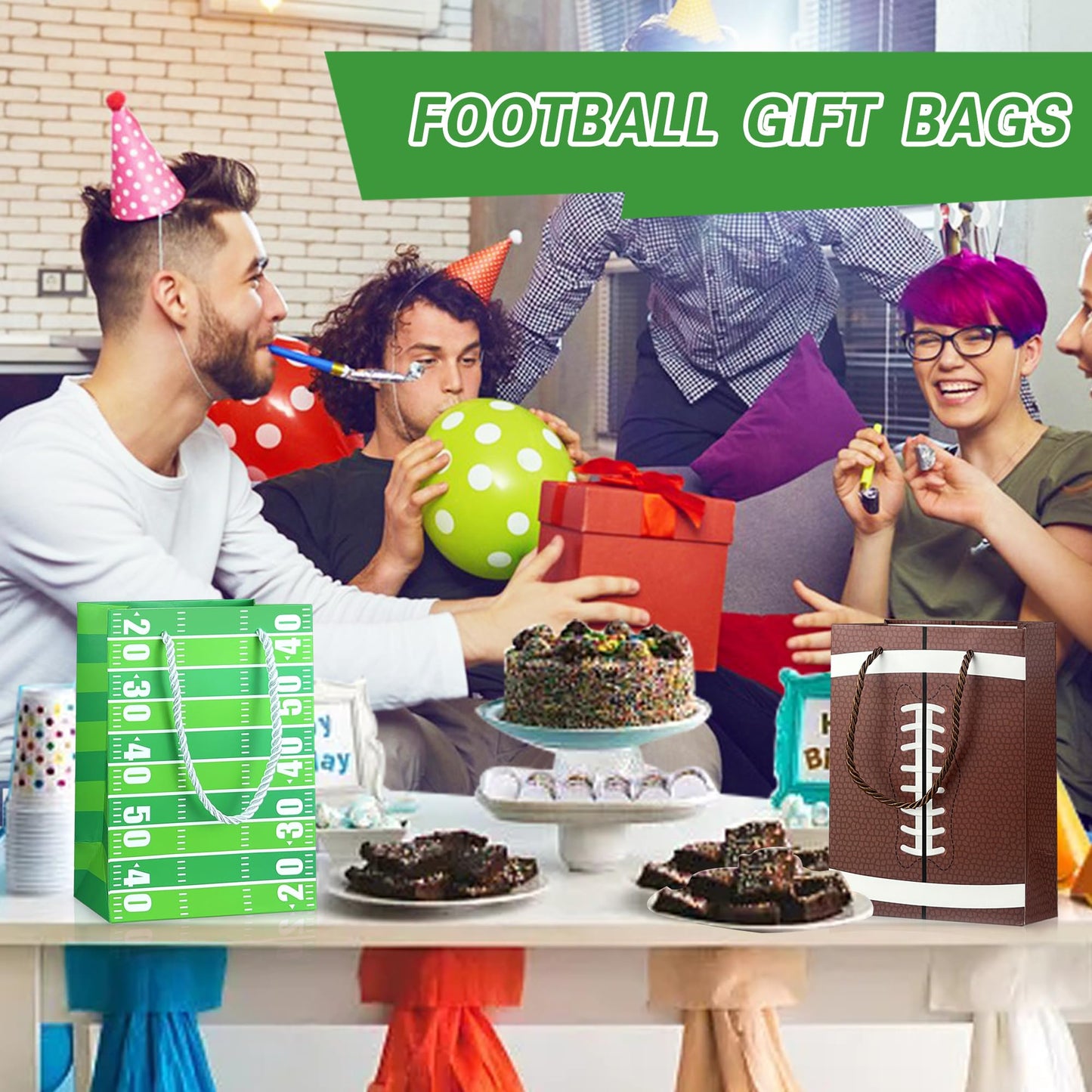 16PCS Football Gift Bags with Handles have Two Different Classic Patterns for Sports Game Parties Easy Carry Wide Applications Perfect Football Gift Bags Bulk and Party Favors