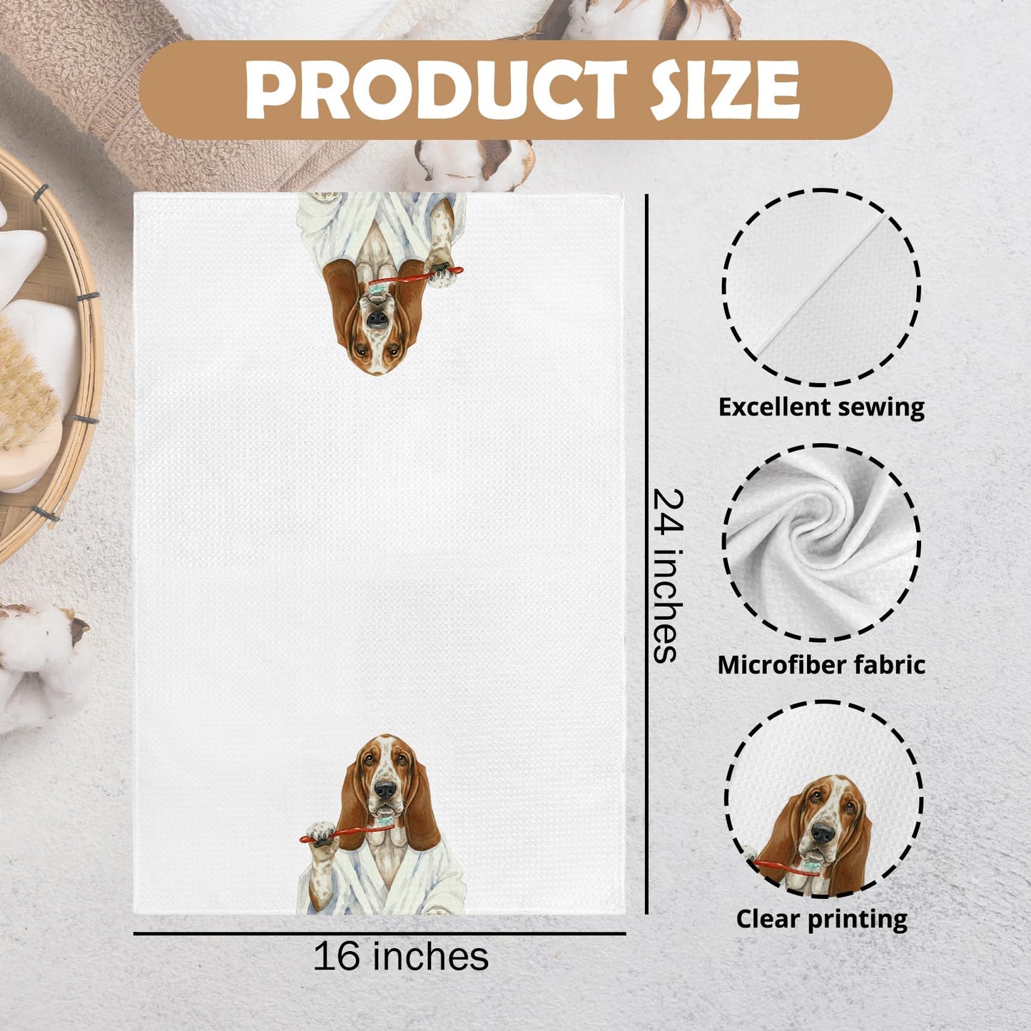 Funny Bassett Basset Hound Dog Bathroom Hand Towel, Bassett Basset Hound Dog Gifts Hand Towel for Bathroom Kitchen Washroom Decor, Funny Dogs Lover Gifts Dish Tea Towels, 16x24 Inch