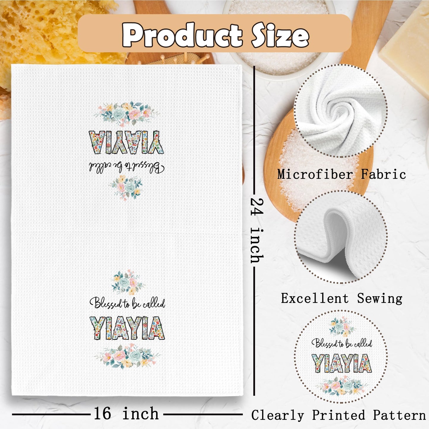Yiayia Gifts Kitchen Towels, Yiayia Gifts from Grandkids Dish Towel Dishcloth 16x24 Inches, Grandma Gift for Mothers Day Decorative Absorbent Hand Tea Towels Decor