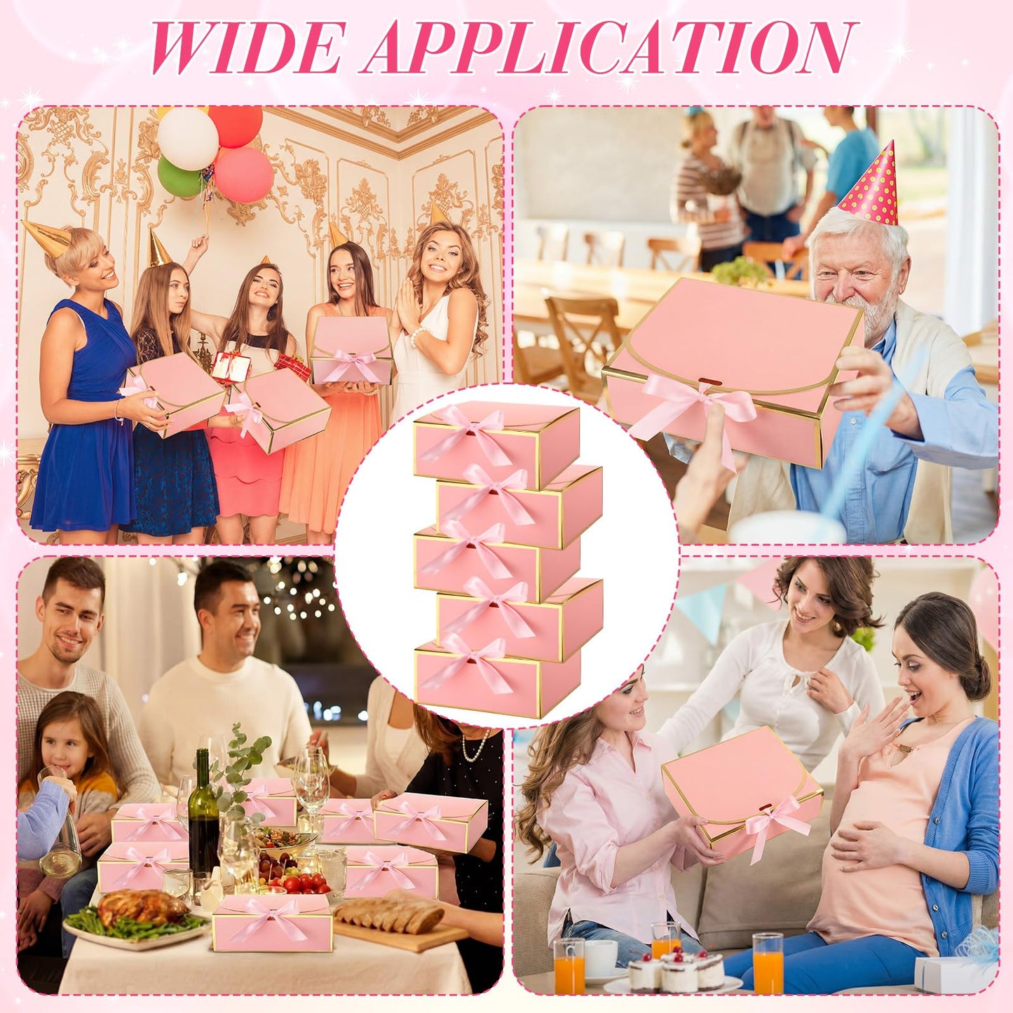 Jaloro 16 Pack Pink Gift Boxes with Lids, 7x7x3 Inch Bridesmaid Proposal Box with Ribbons for Present Wedding, Birthday, Anniversary, Mother's Day, Graduation, Baby Shower, Cupcake Packaging