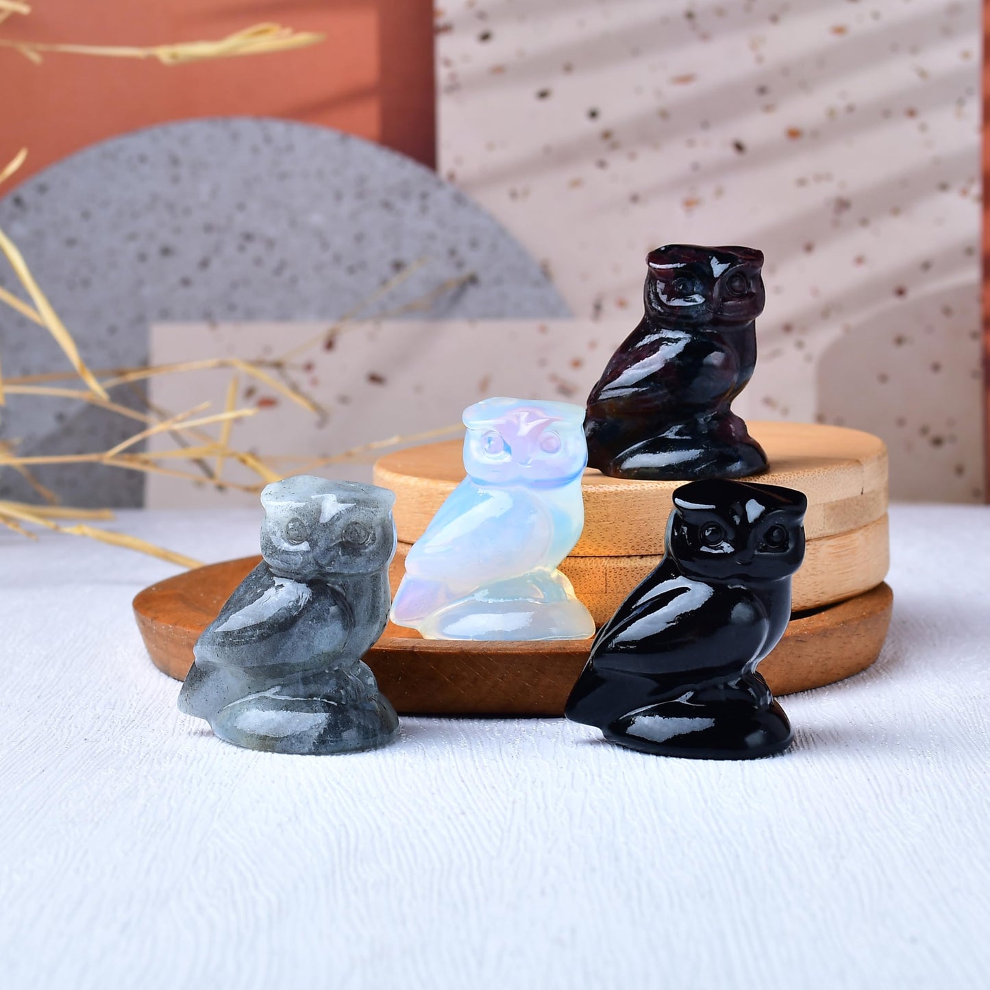 Obsidian Crystal Owl Figurine Hand Carved Lucky Stone Statue for Healing Home Office Decor Spiritual Gift for Women Men