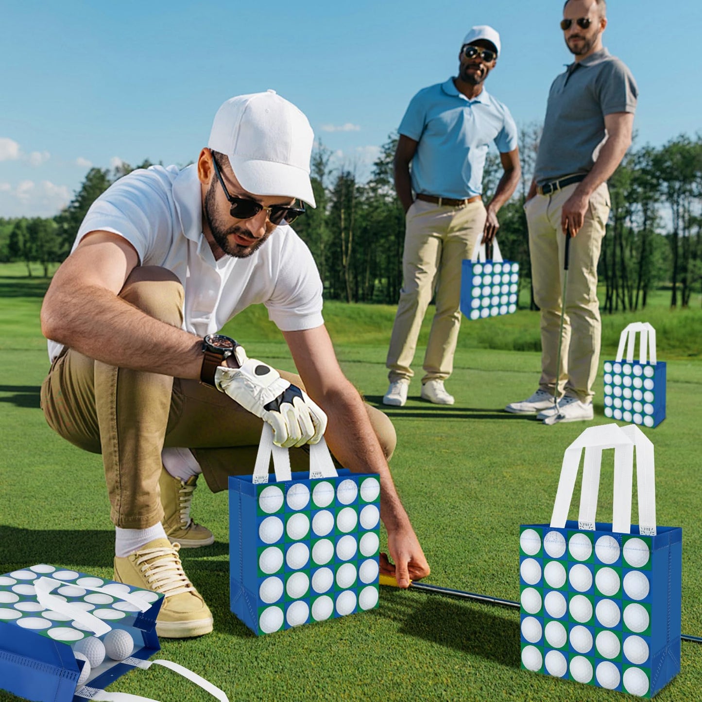 Hxezoc 12 Pieces Golf Gift Bags with Handle, Reusable Non Woven Treat Goodie Bag Sport Favor Bags For Golf Theme Birthday Party Decoration Supplies