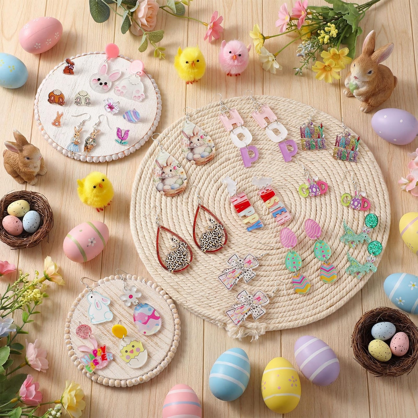 Nosiny 36 Pairs Easter Earrings for Women Bulk Colorful Easter Bunny Dangle Earrings Cute Spring Rabbit Carrot Egg Shaped Jewelry Holiday Gift