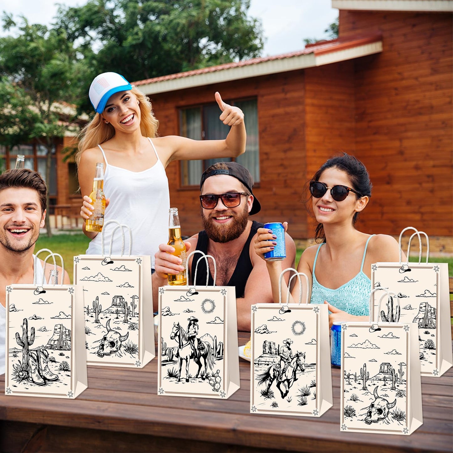 Qitnlaughter 12 Pcs Western Cowboy Birthday Paper Bags for Western Party Decorations Rodeo Bachelorette Candy Bags Wild West Goodie Bag for Cowboy Kids Boys Gift Birthday Party Favor