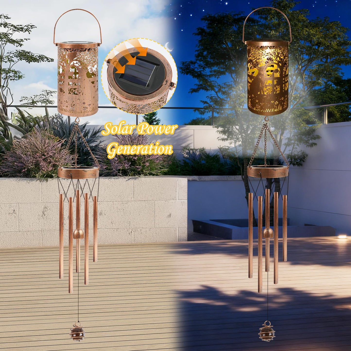 German Shepherd Solar Wind Chimes for Outside - Dog Decor Gifts Outdoor Solar Lantern Wind Chimes, Metal Decorative Hanging Lights for Patio Porch Yard Lawn