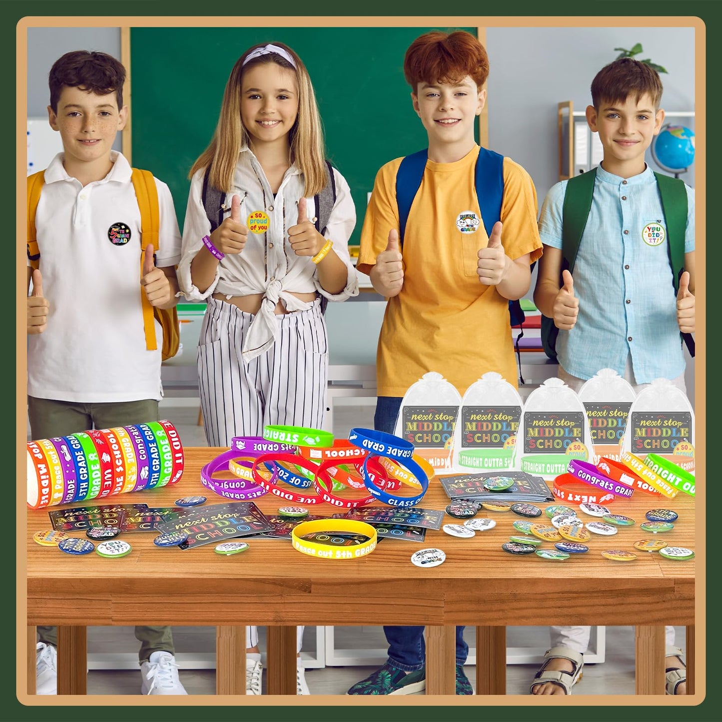 144 Pcs 5th Grade Graduation Gifts Include 36 Rubber Wristbands 36 Graduation Badges 36 Congratulations Graduations Card 36 Organza Bags for Fifth Grade Party Favors Supplies