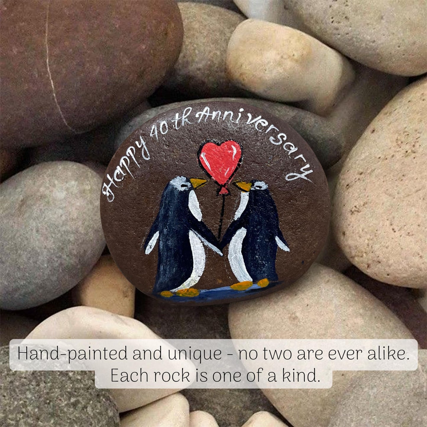 Ruby Couple Hand-Painted Pebble, Handmade 40th Anniversary Wedding Gifts for Parents Couple, Handcrafted 40th Anniversary Unique Gift Ideas - 40 Years of Marriage Decoration, Keepsake