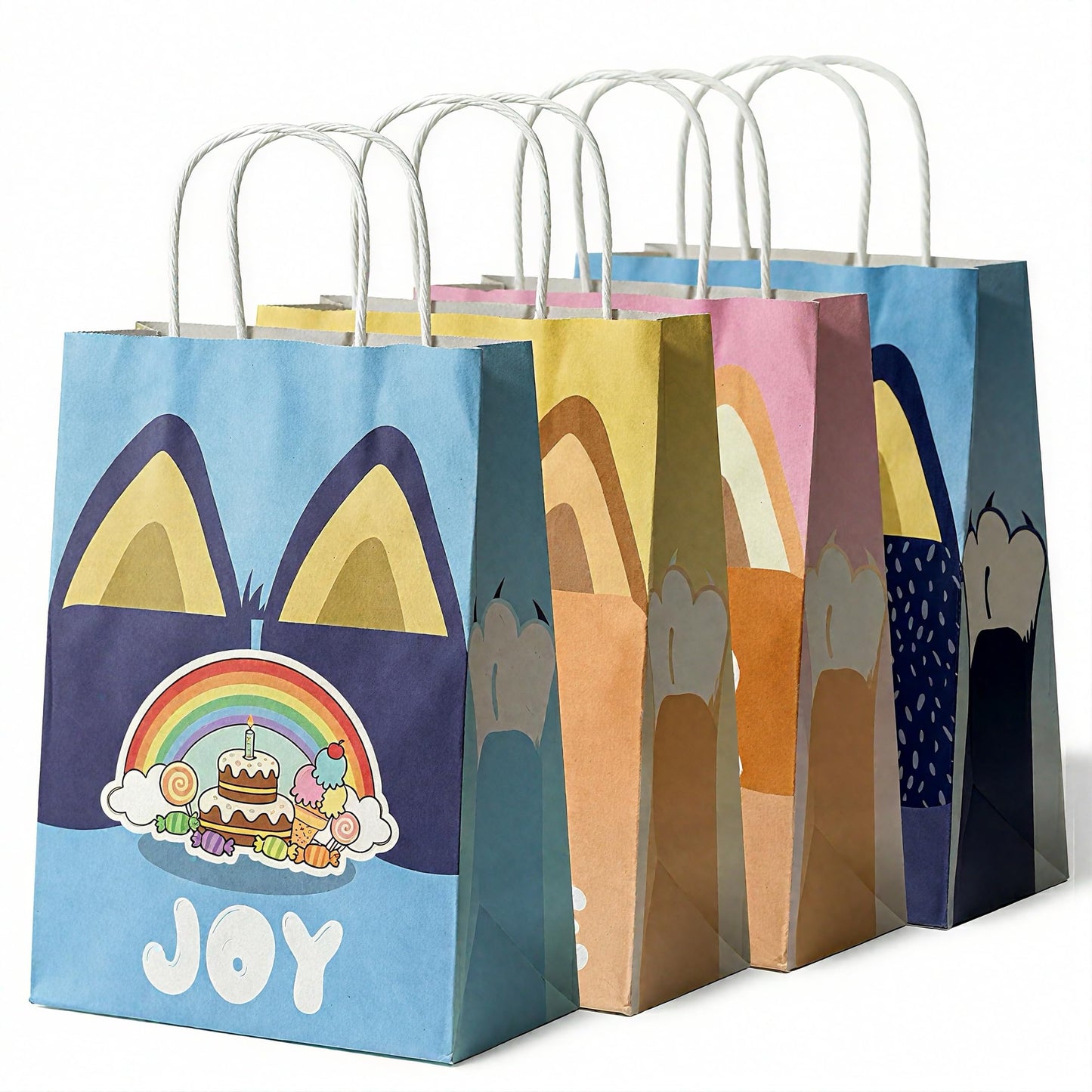 TimEmbrace Blue Puppy Goodie Bags, 16 Count Small Party Favor Bags and Gift Bags for Kids Birthday, Holiday Events and Treats, Eco-Friendly Reusable Paper, 8.27 x 5.9 x 3.2 Inches